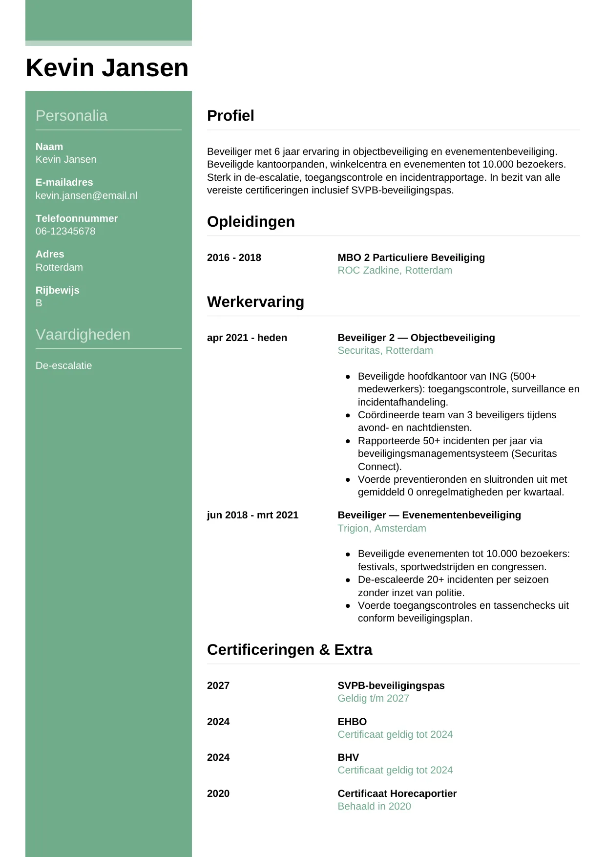 CV Casual voor beveiliger