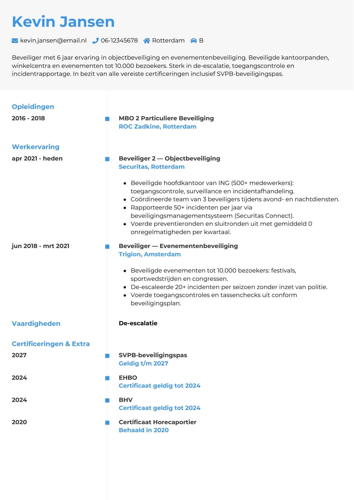 CV Chrono voor beveiliger