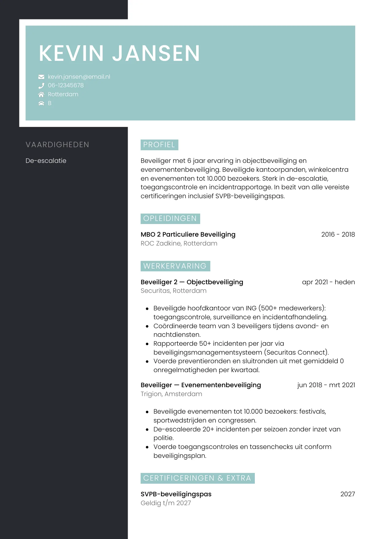 CV Elegant voor beveiliger