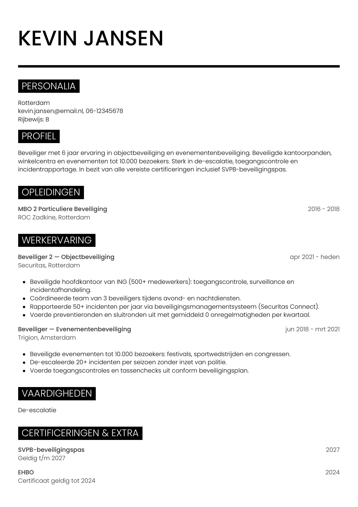 CV Metro voor beveiliger