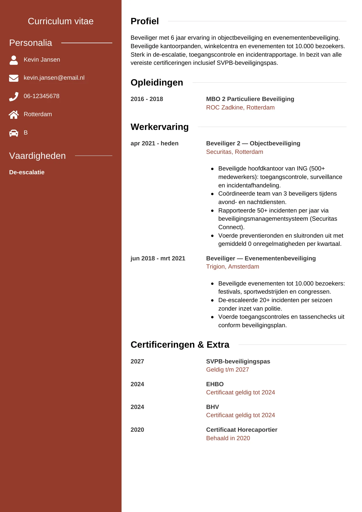 CV Modern voor beveiliger