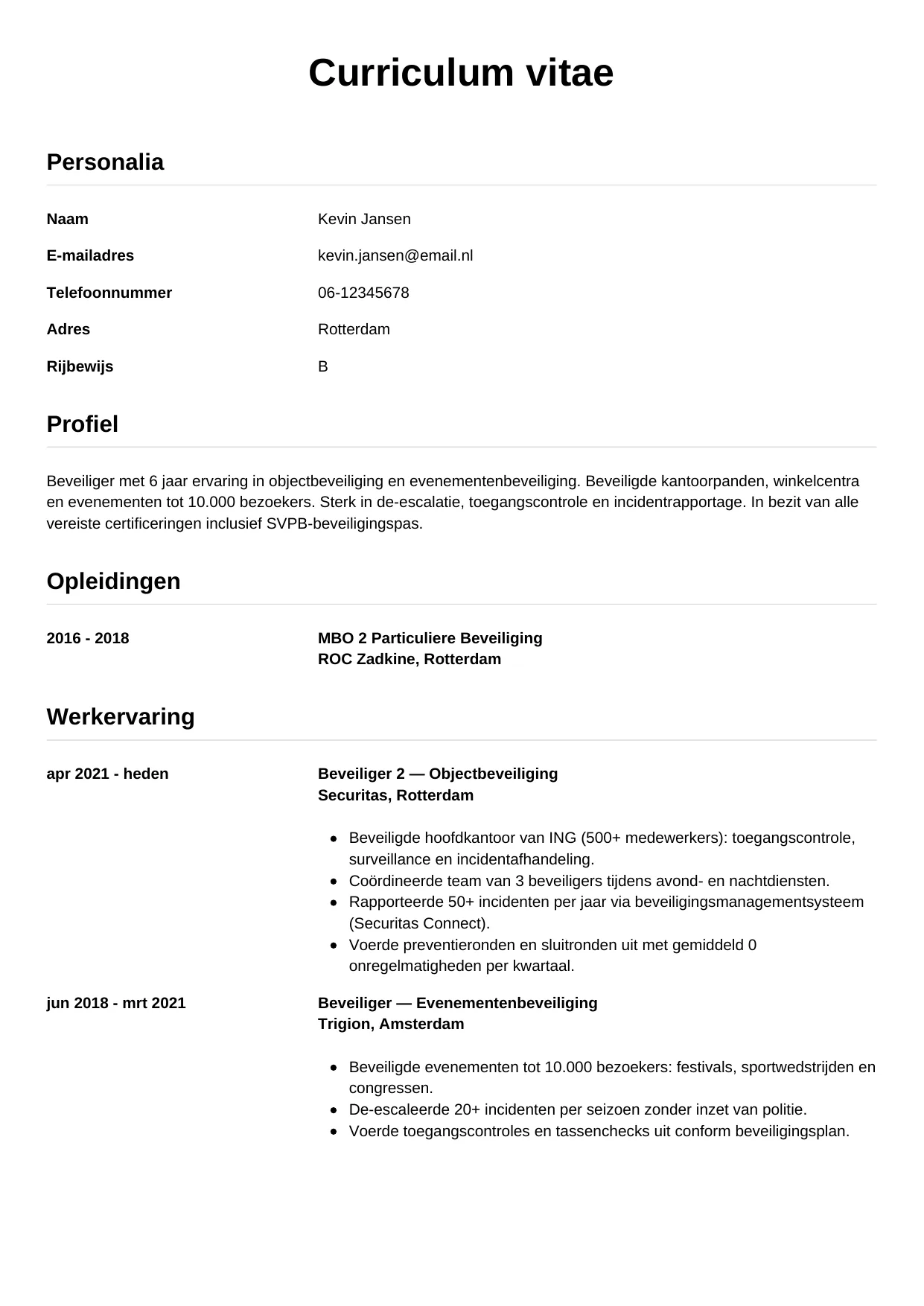 CV Simpel voor beveiliger