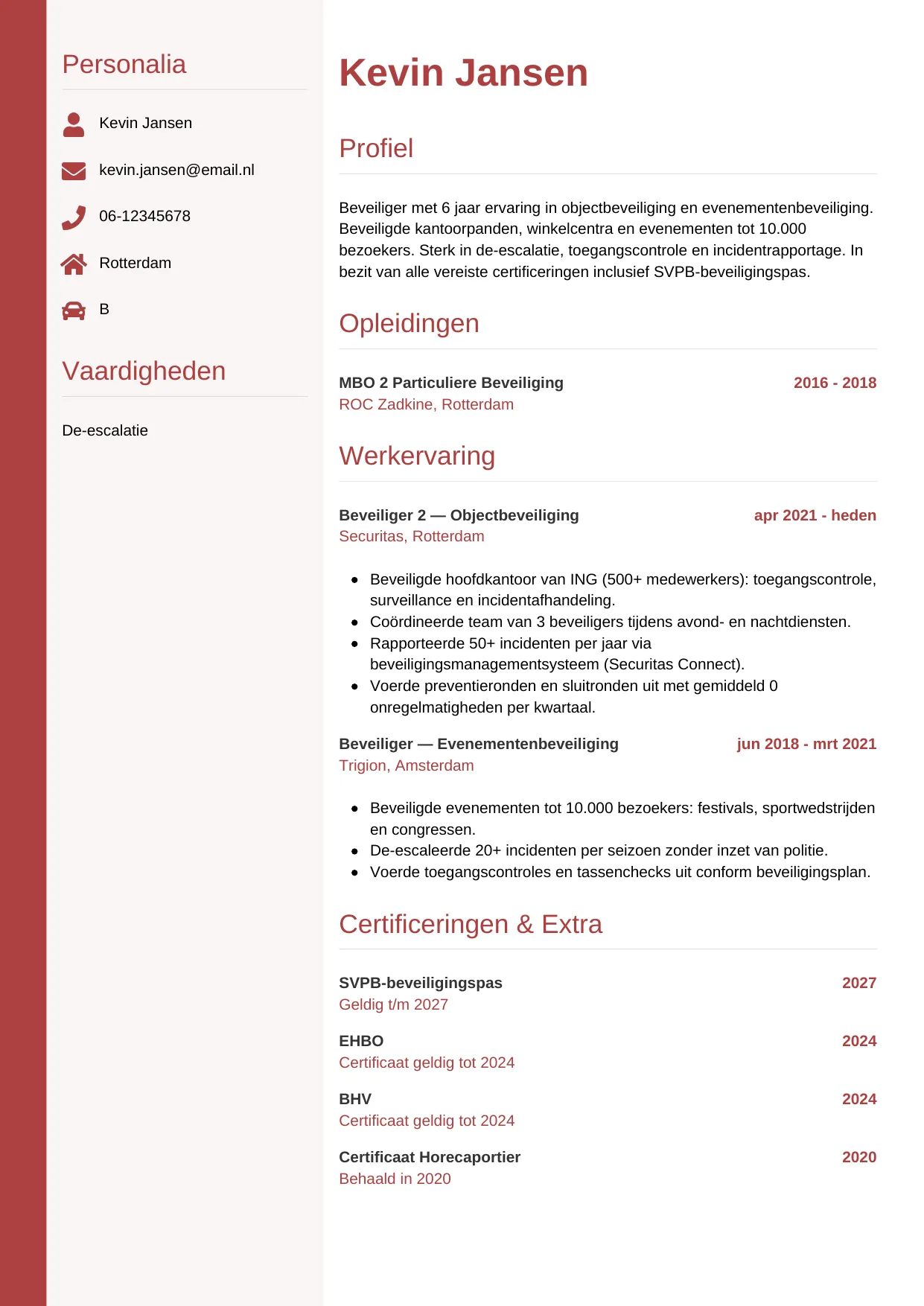 CV Verticaal voor beveiliger
