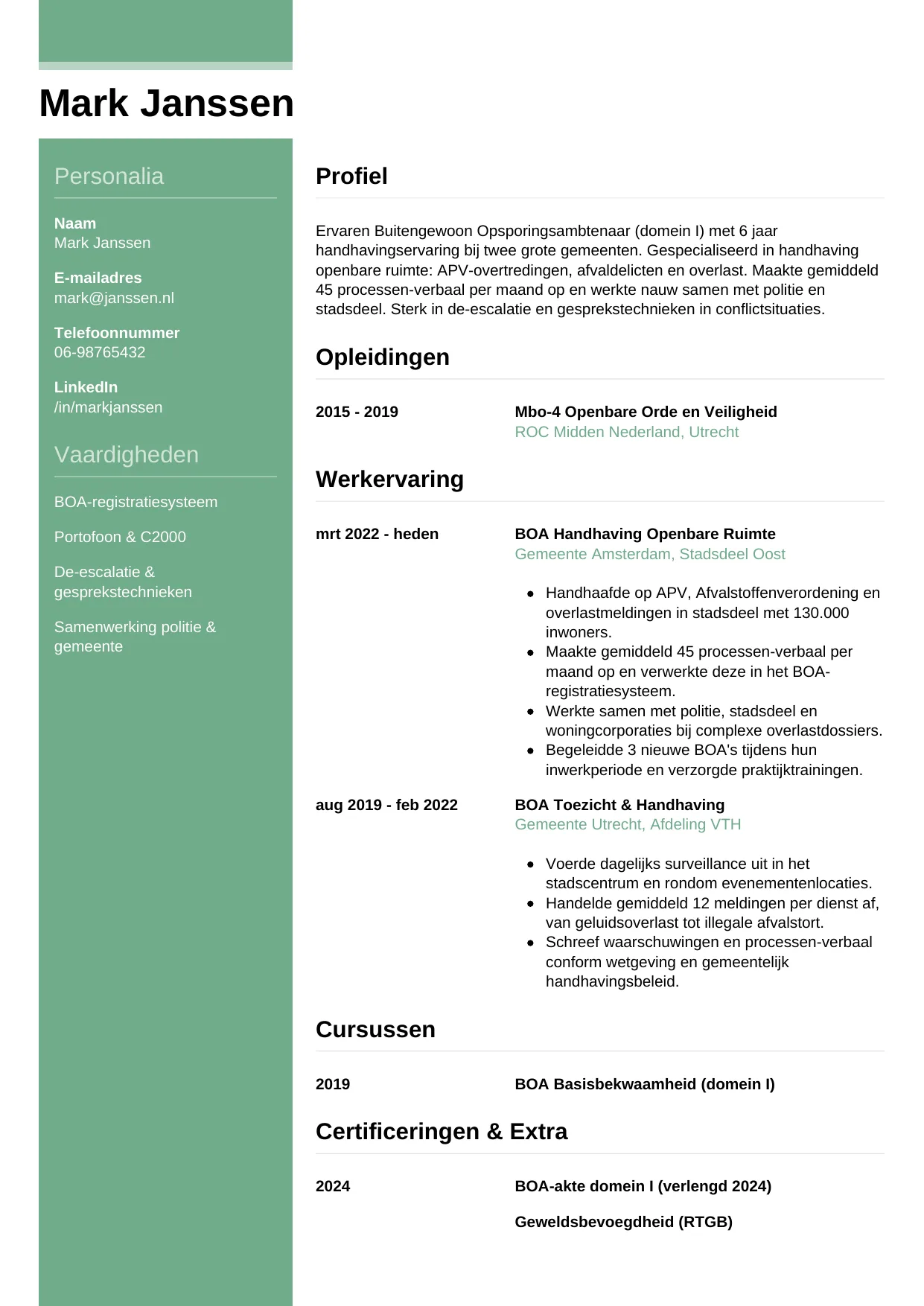 CV Casual voor boa (buitengewoon opsporingsambtenaar)