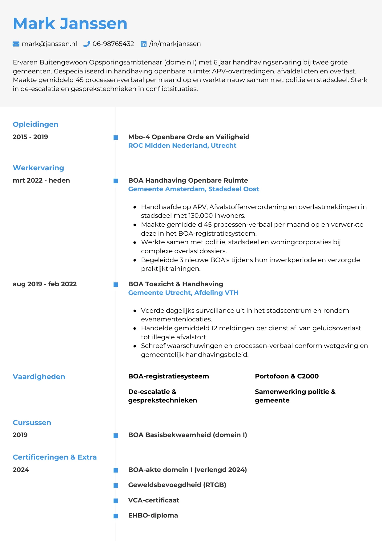 CV Chrono voor boa (buitengewoon opsporingsambtenaar)