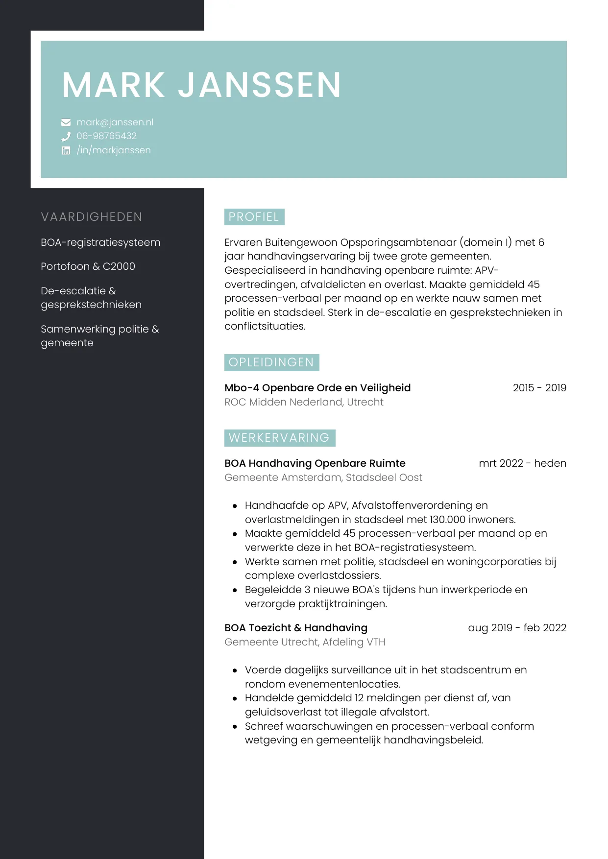 CV Elegant voor boa (buitengewoon opsporingsambtenaar)