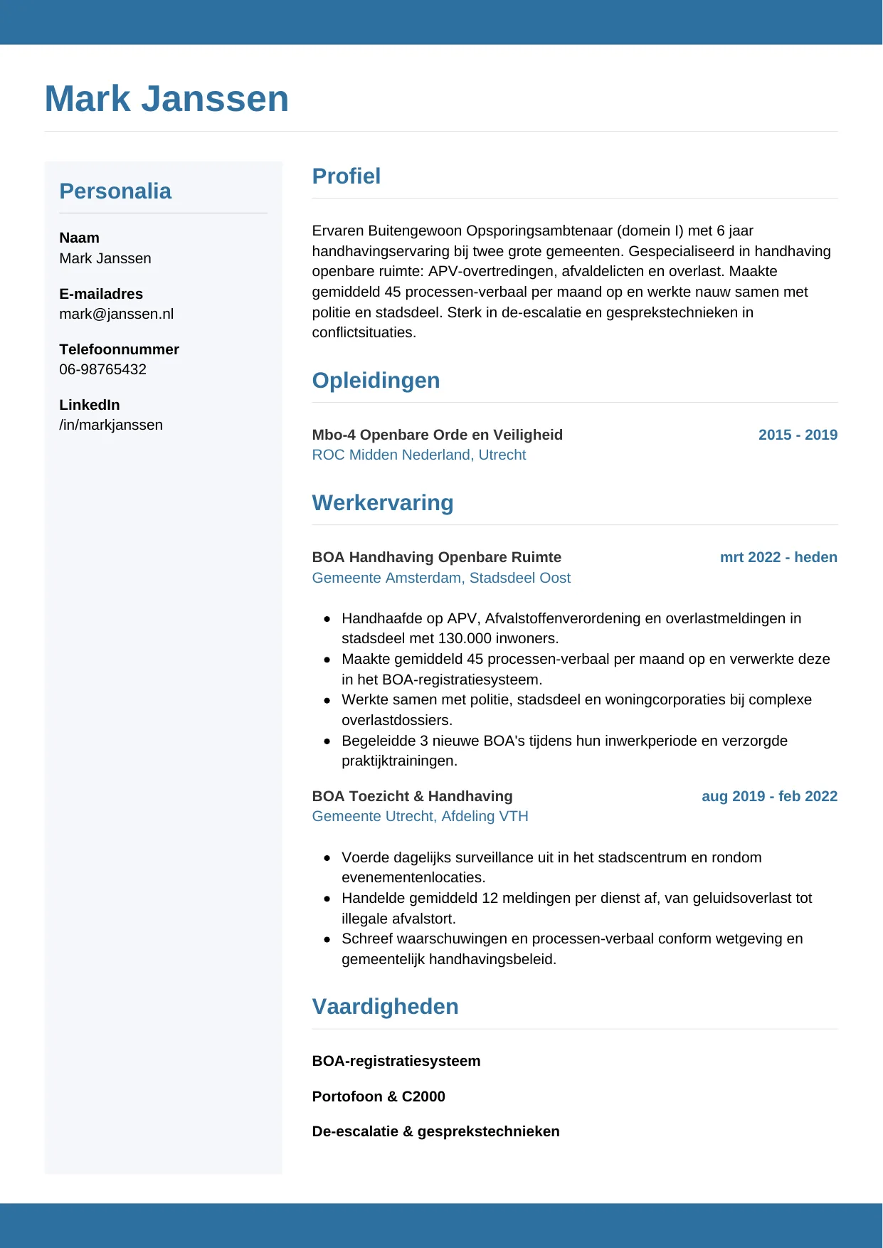 CV Horizontaal voor boa (buitengewoon opsporingsambtenaar)