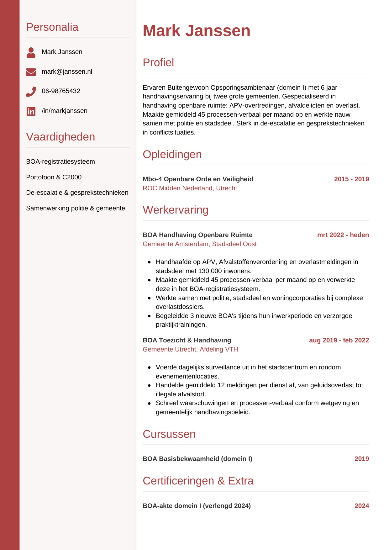 CV Verticaal voor boa (buitengewoon opsporingsambtenaar)