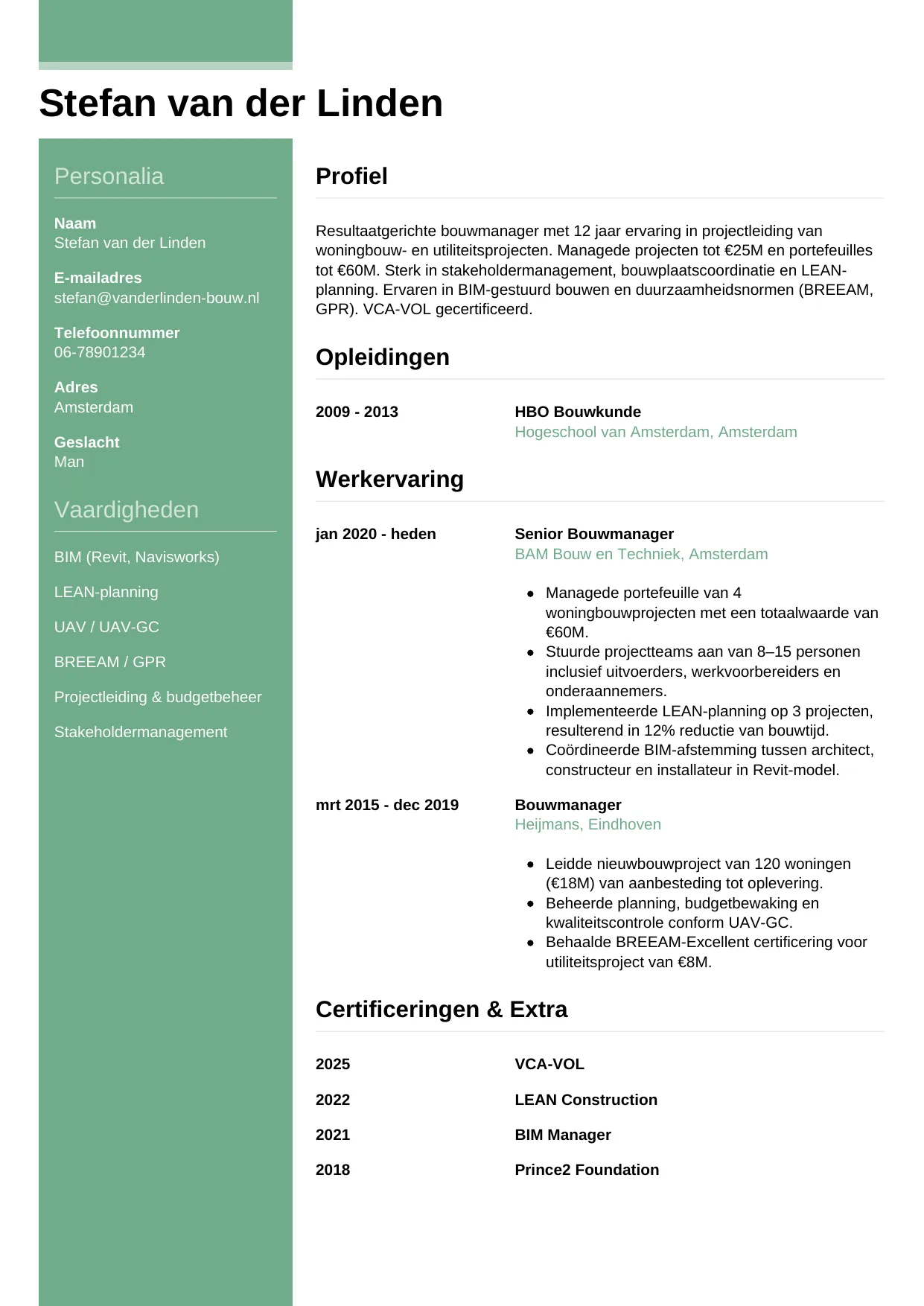 CV Casual voor bouwmanager