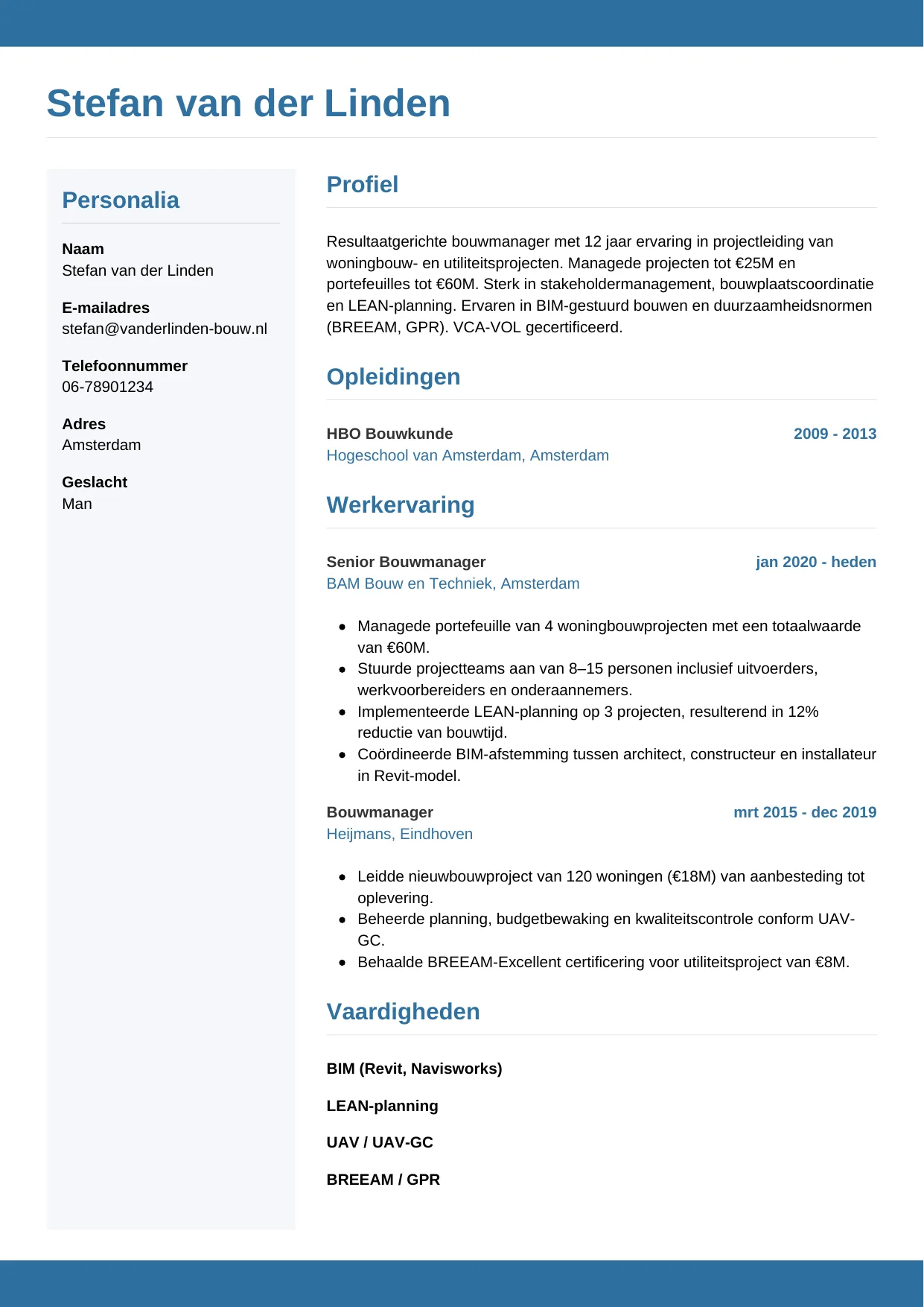 CV Horizontaal voor bouwmanager