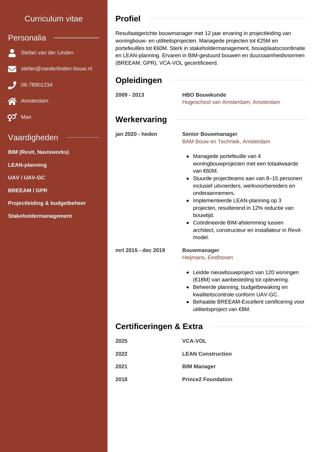CV Modern voor bouwmanager