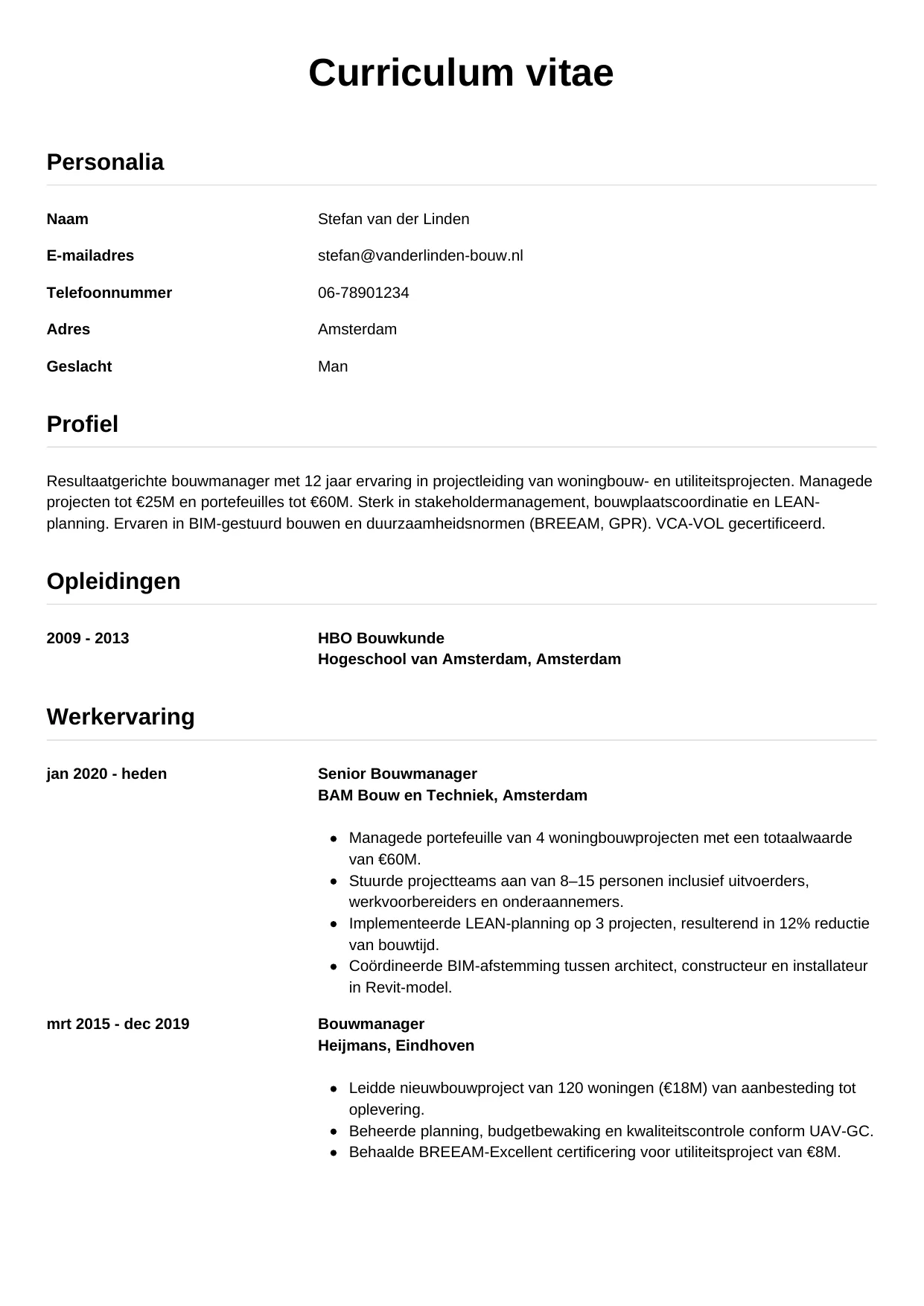 CV Simpel voor bouwmanager