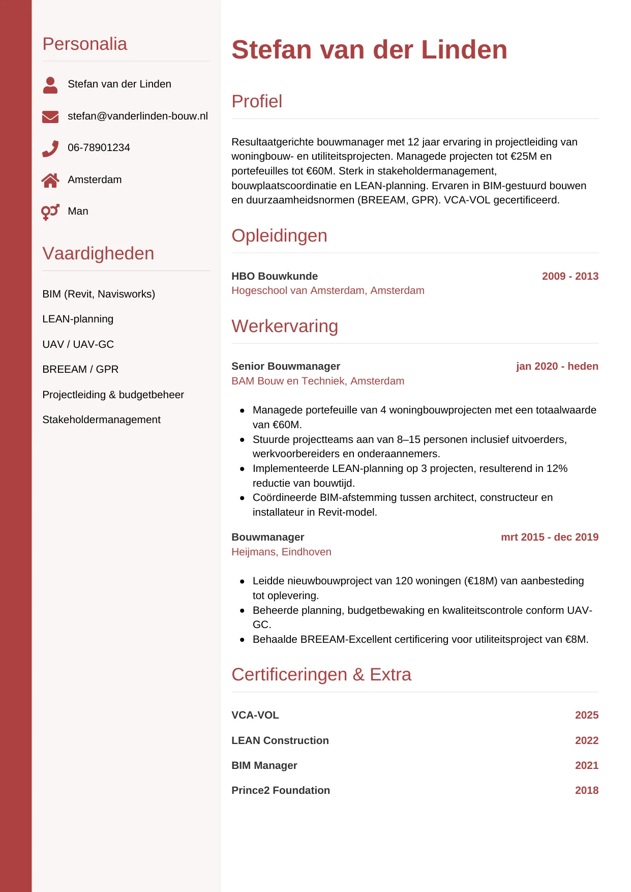 CV Verticaal voor bouwmanager