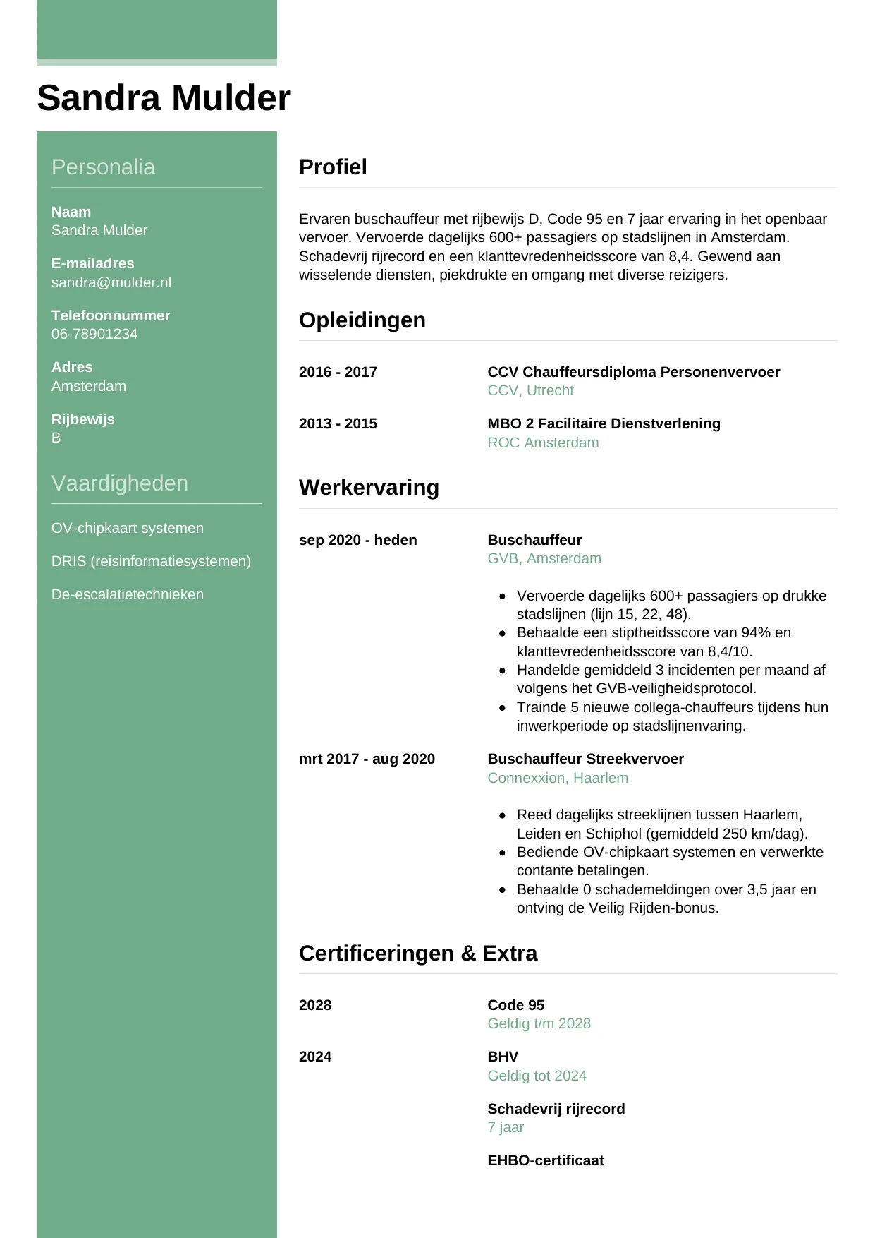 CV Casual voor buschauffeur