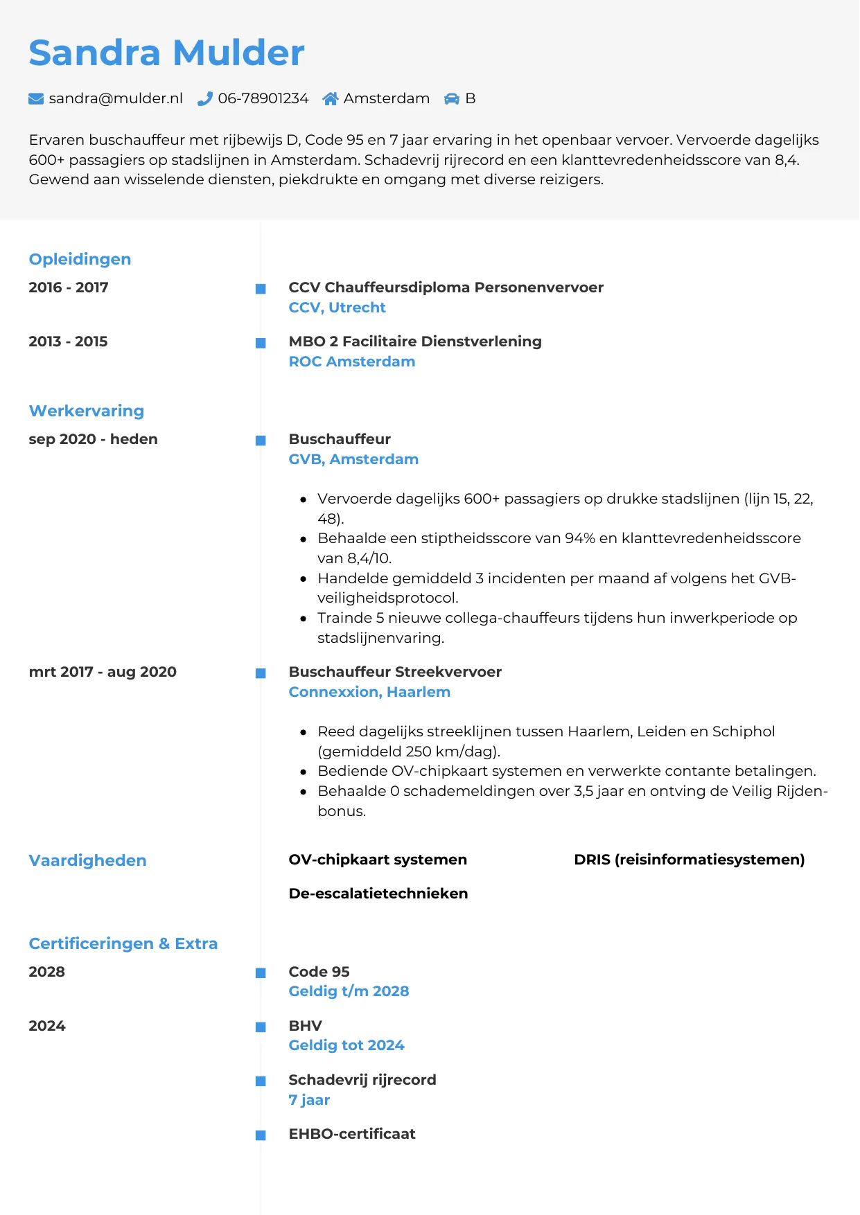 CV Chrono voor buschauffeur