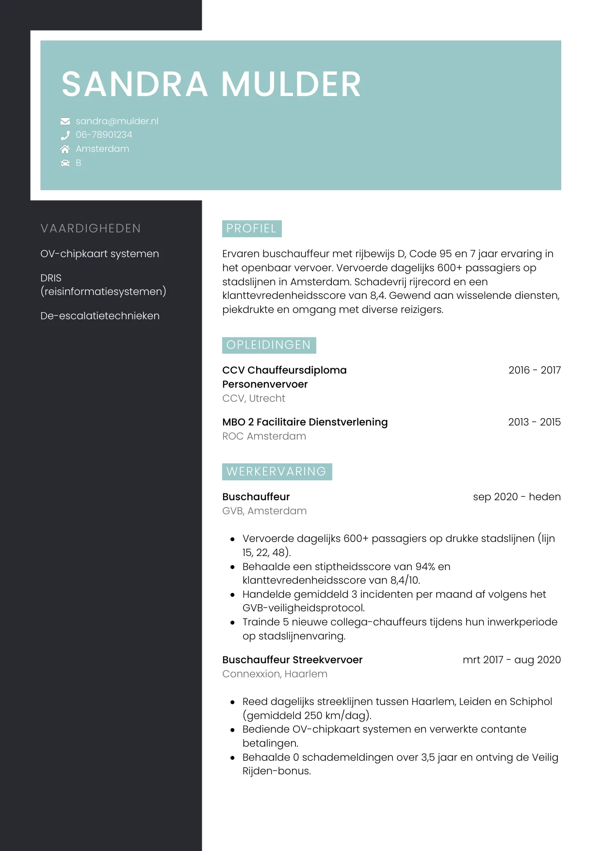 CV Elegant voor buschauffeur