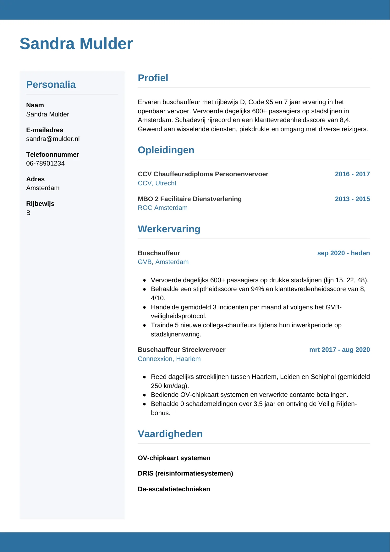 CV Horizontaal voor buschauffeur