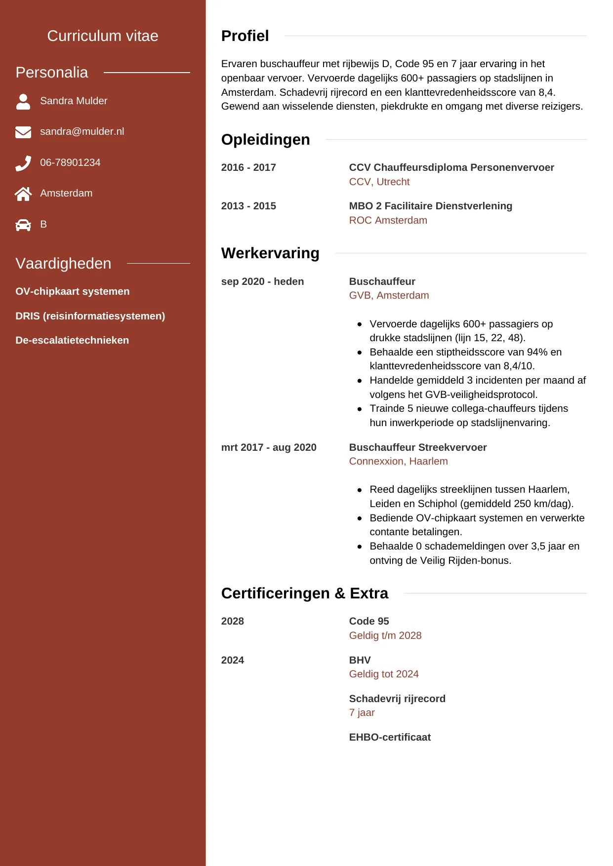 CV Modern voor buschauffeur