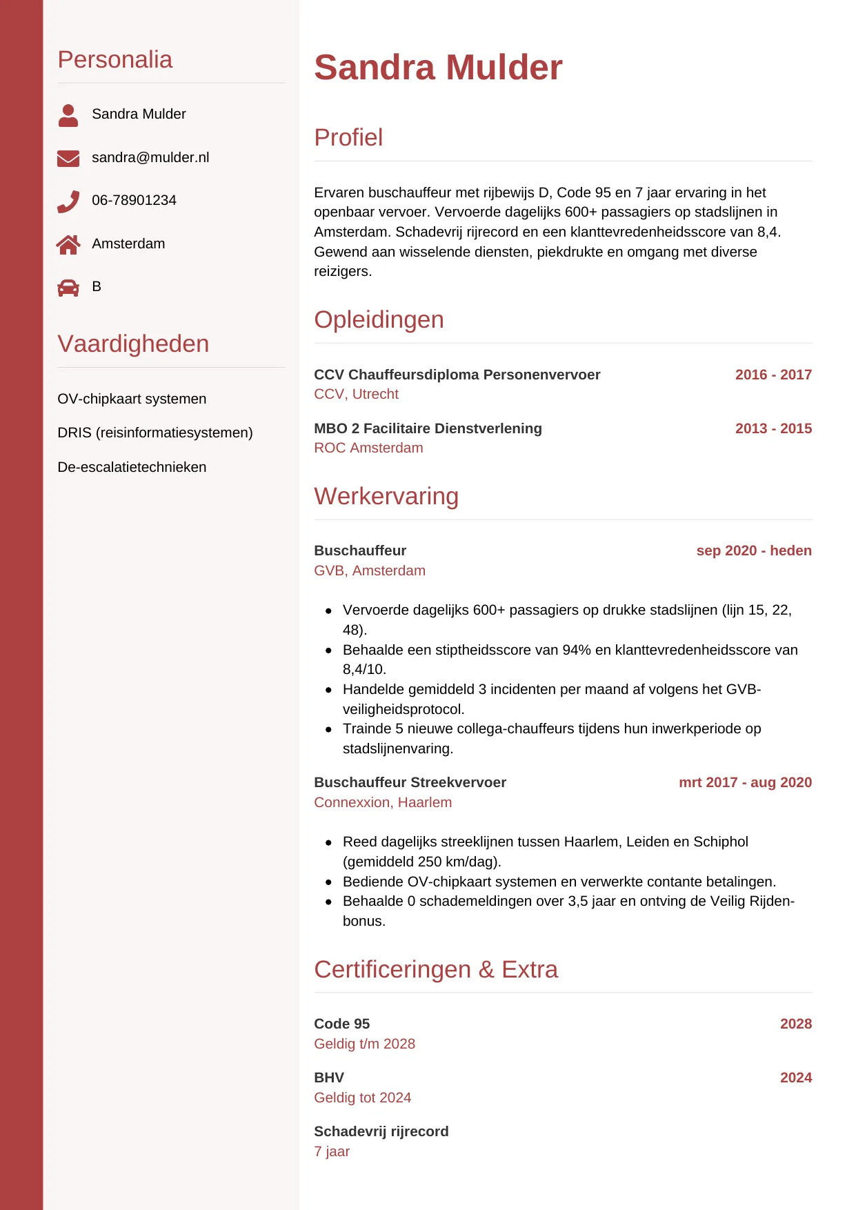 CV Verticaal voor buschauffeur