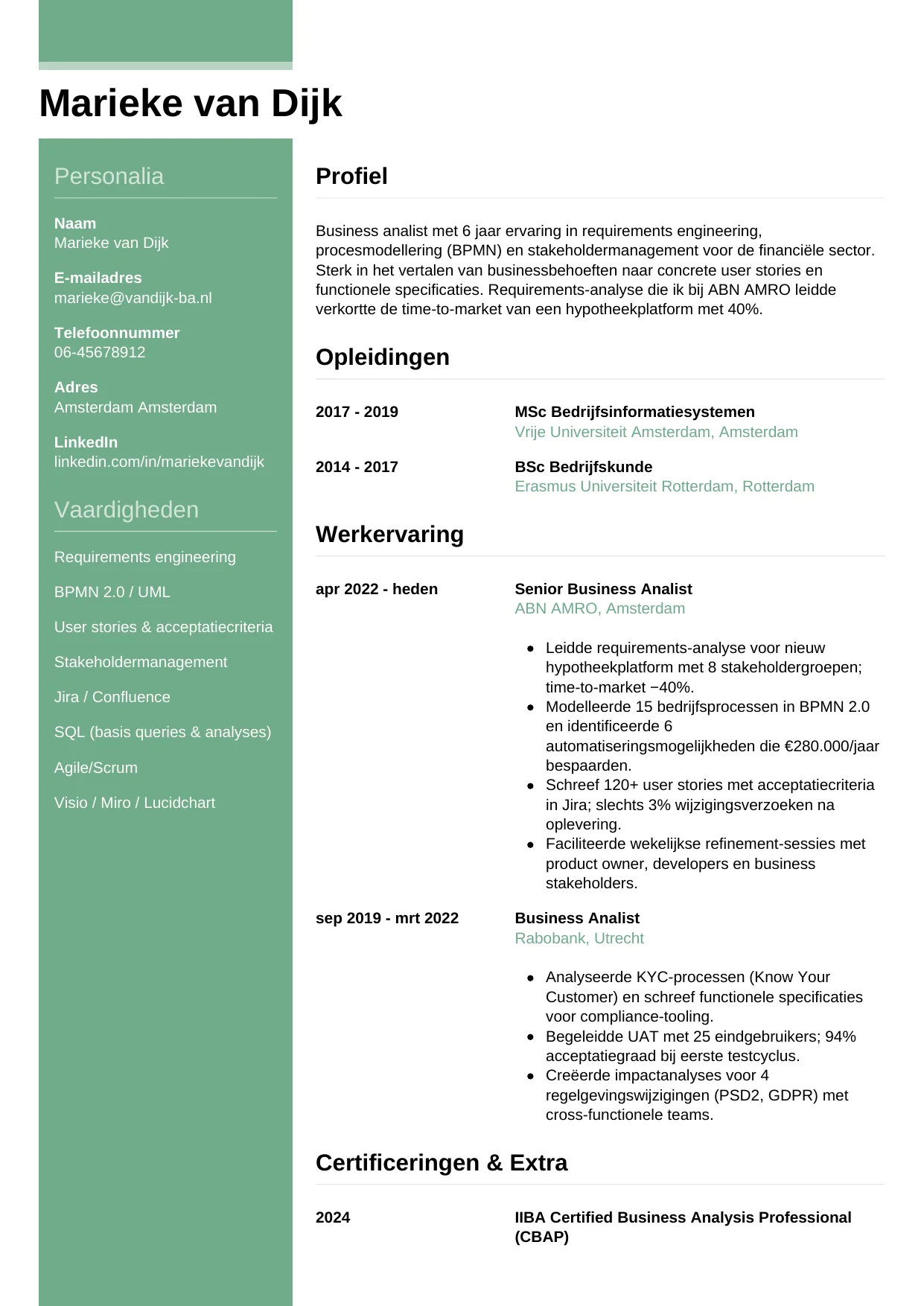 CV Casual voor business analist