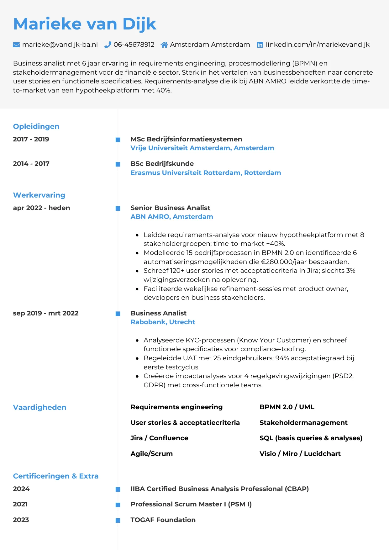 CV Chrono voor business analist