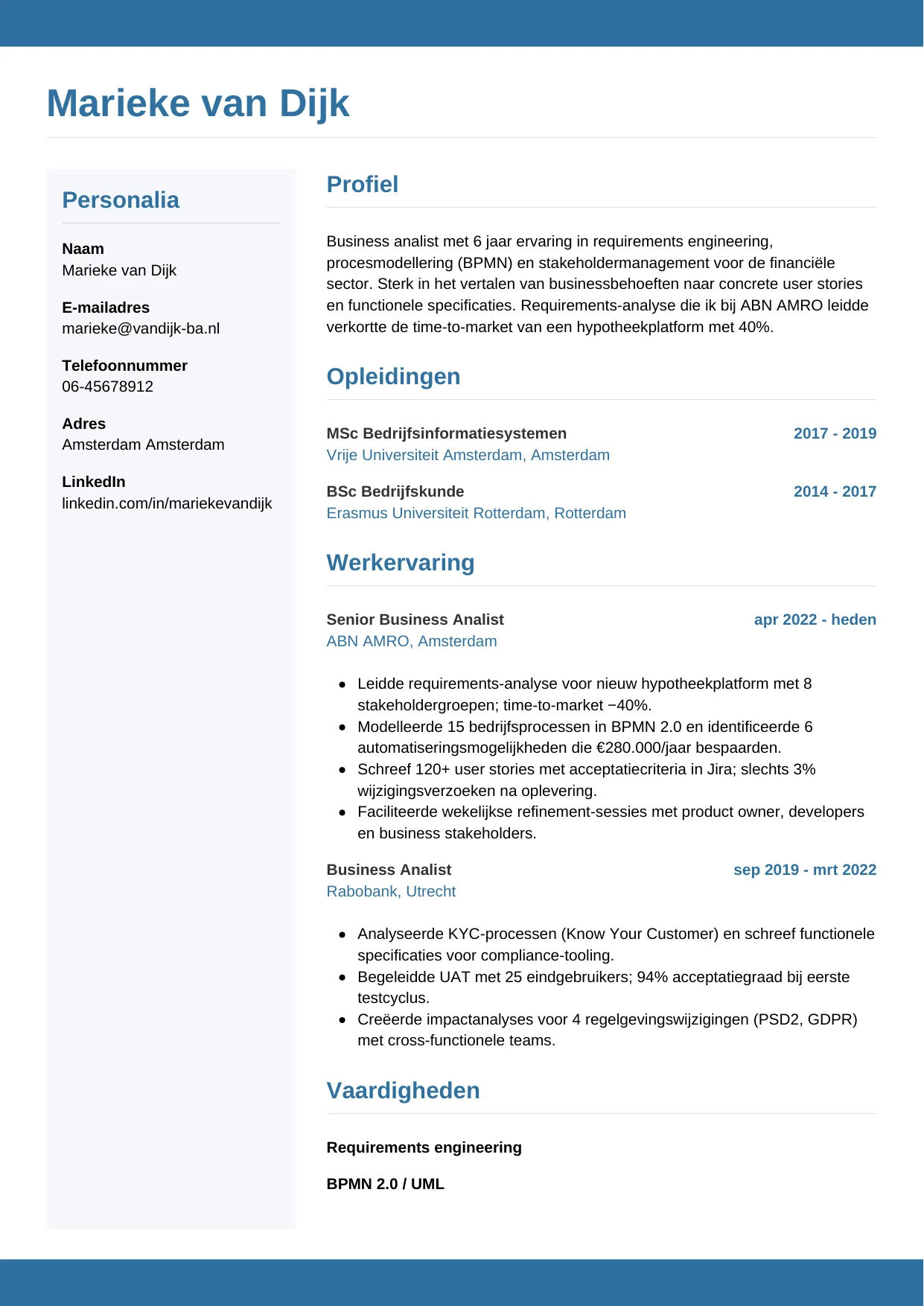 CV Horizontaal voor business analist