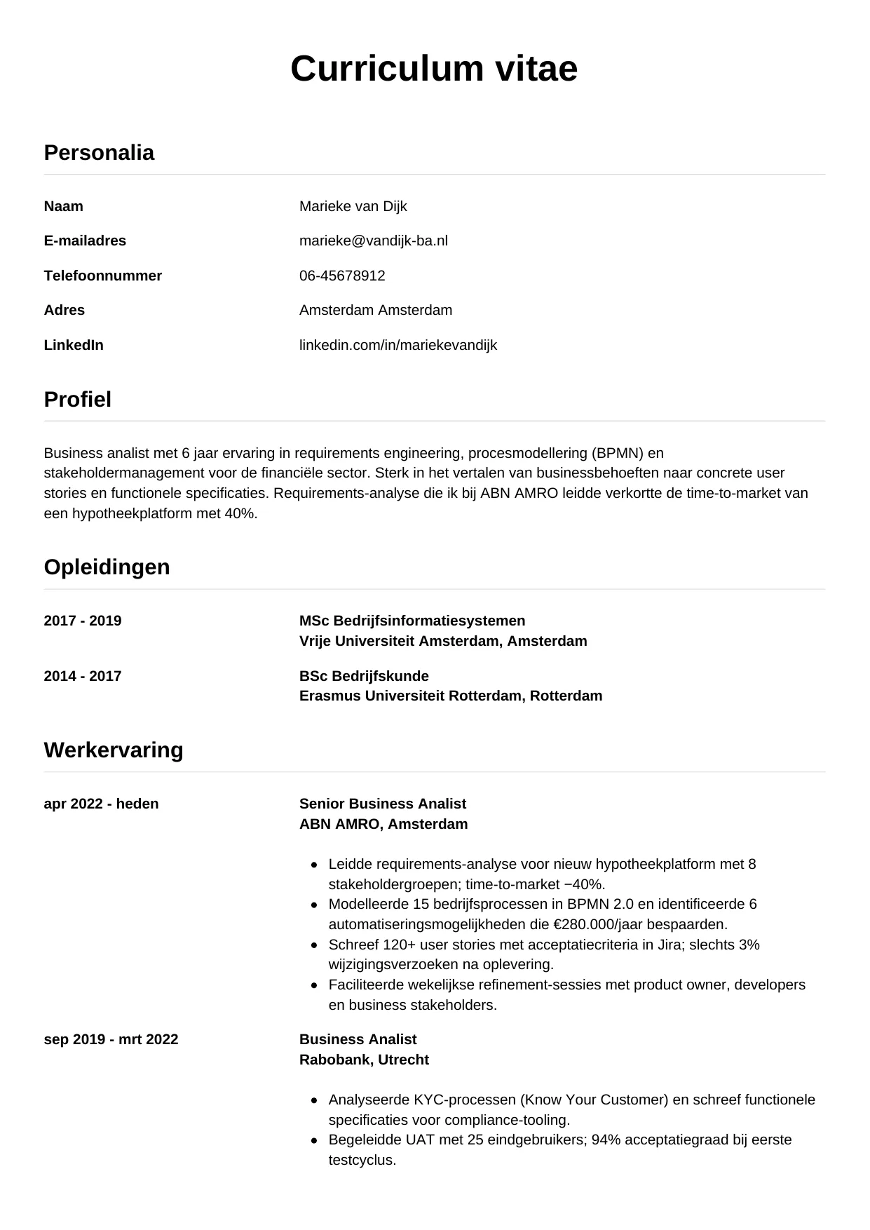 CV Simpel voor business analist