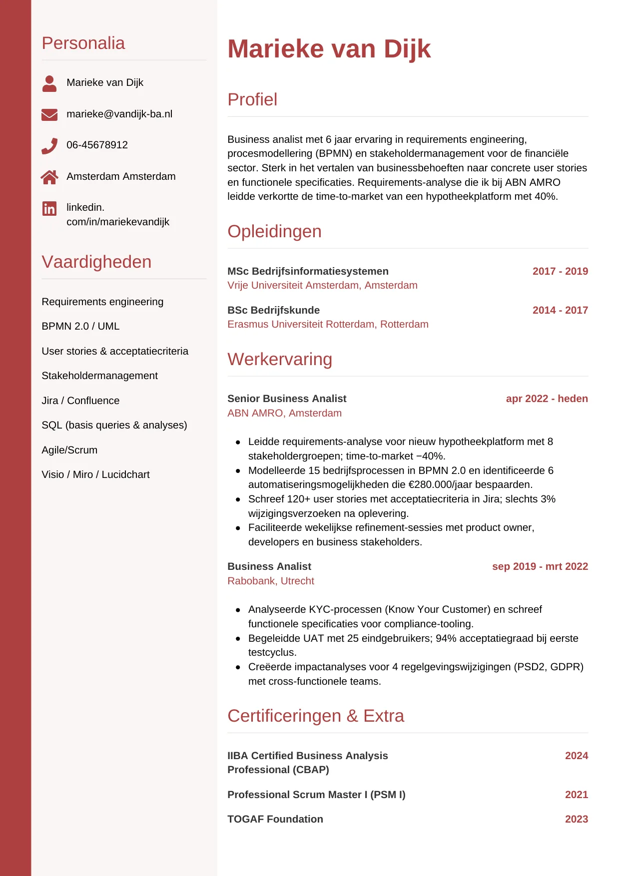 CV Verticaal voor business analist