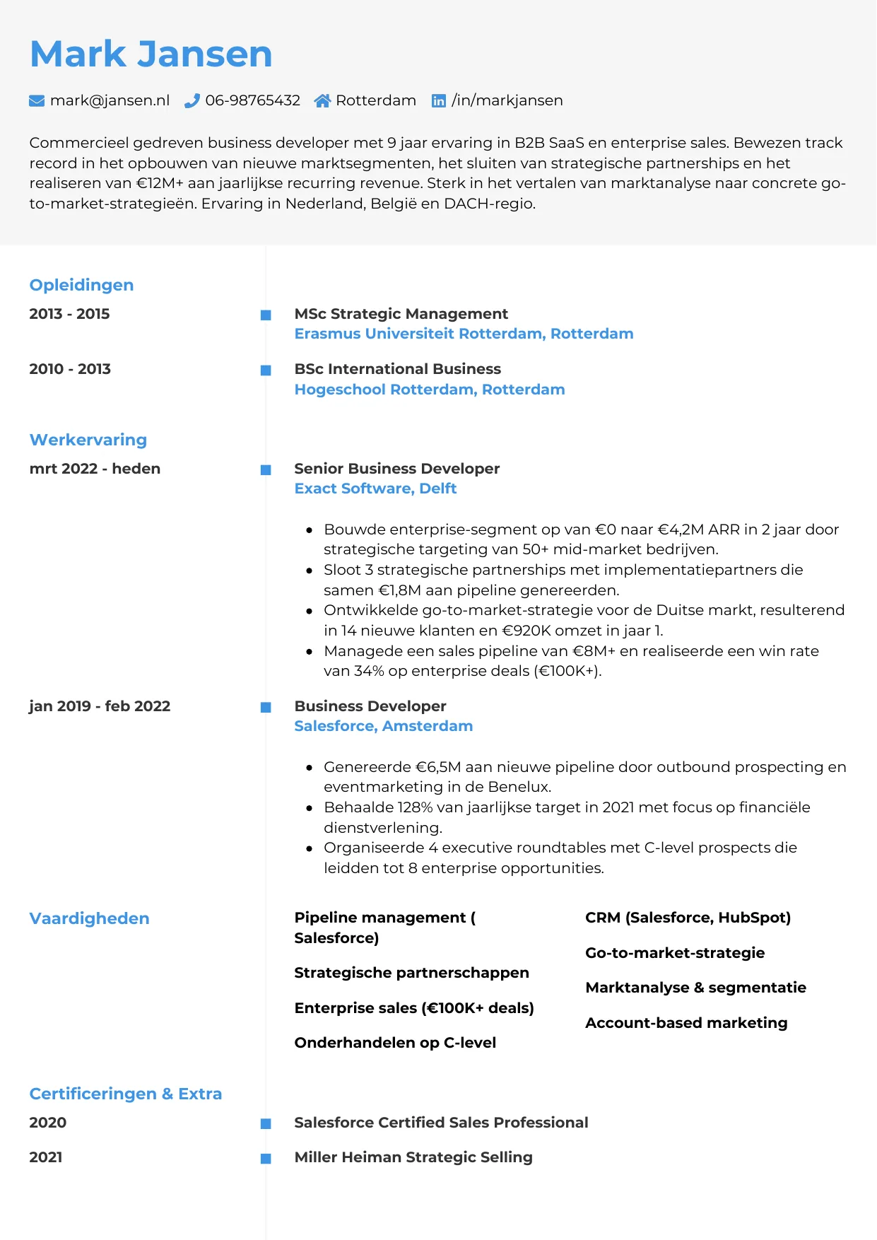 CV Chrono voor business developer
