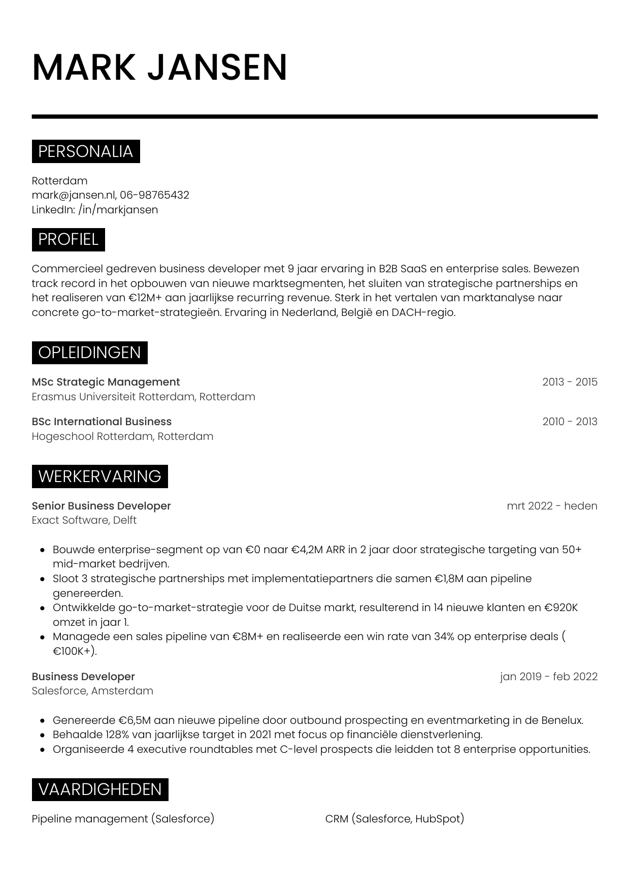 CV Metro voor business developer