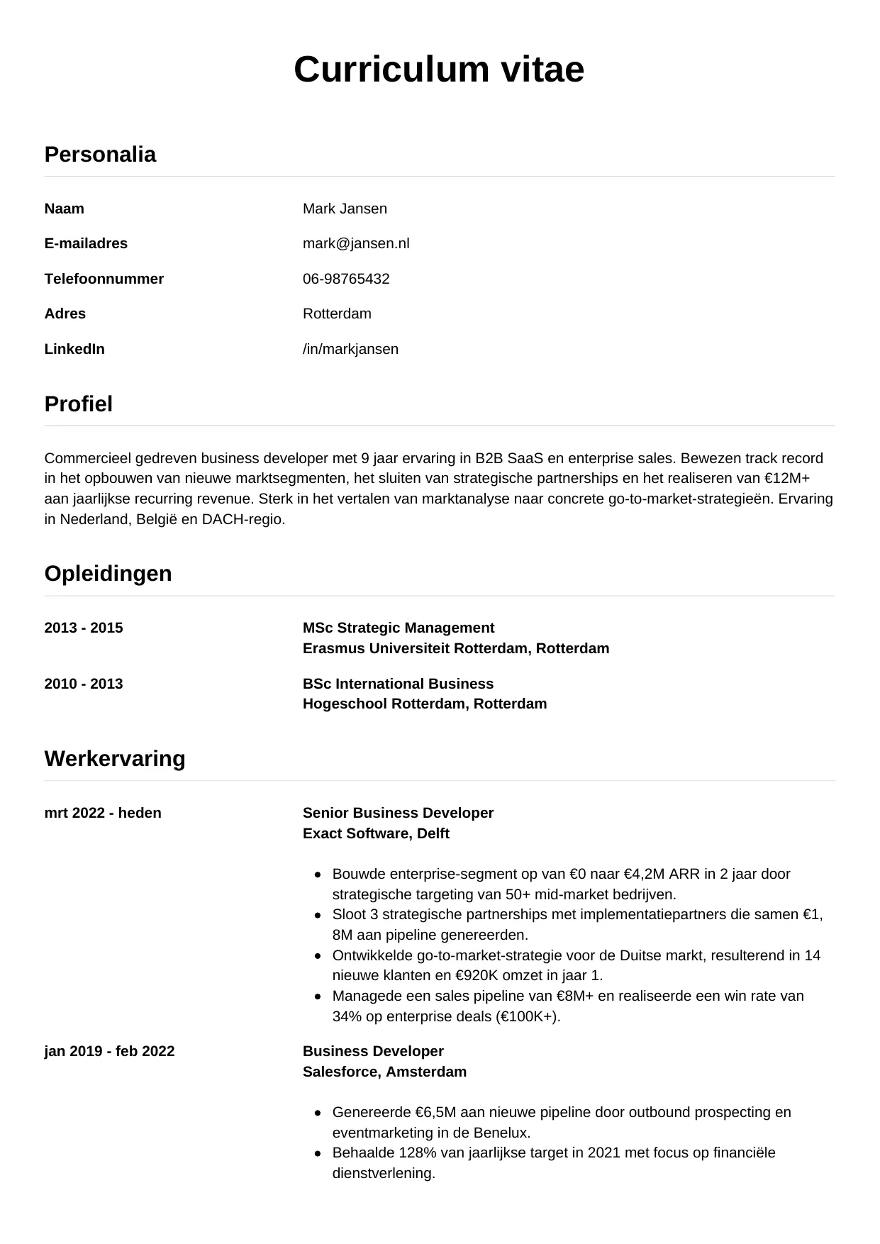 CV Simpel voor business developer