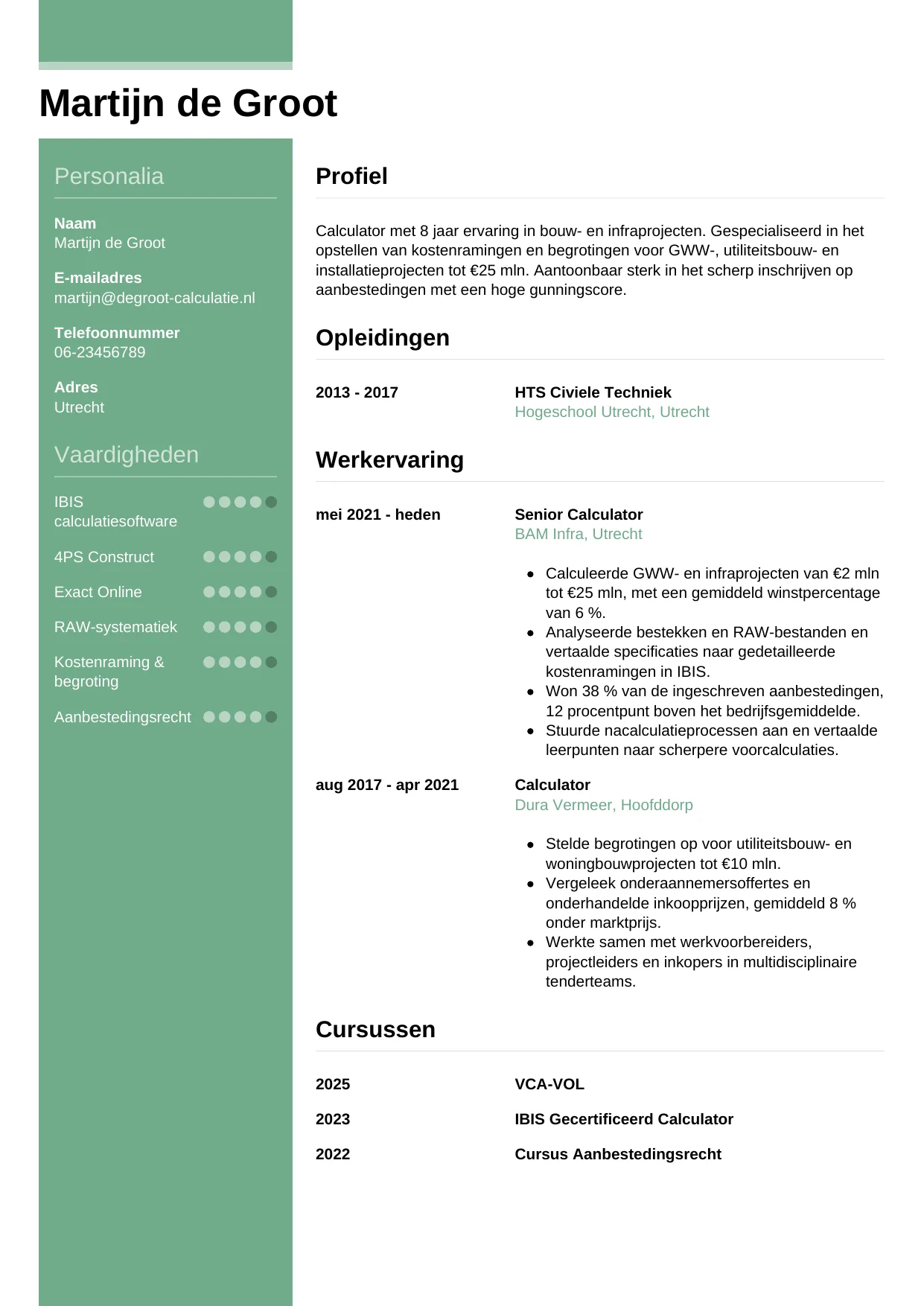 CV Casual voor calculator