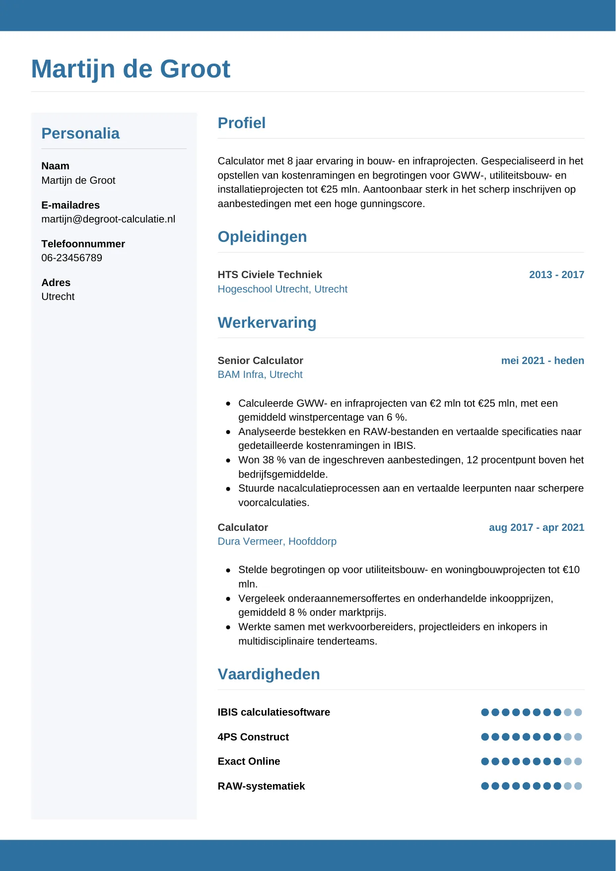 CV Horizontaal voor calculator