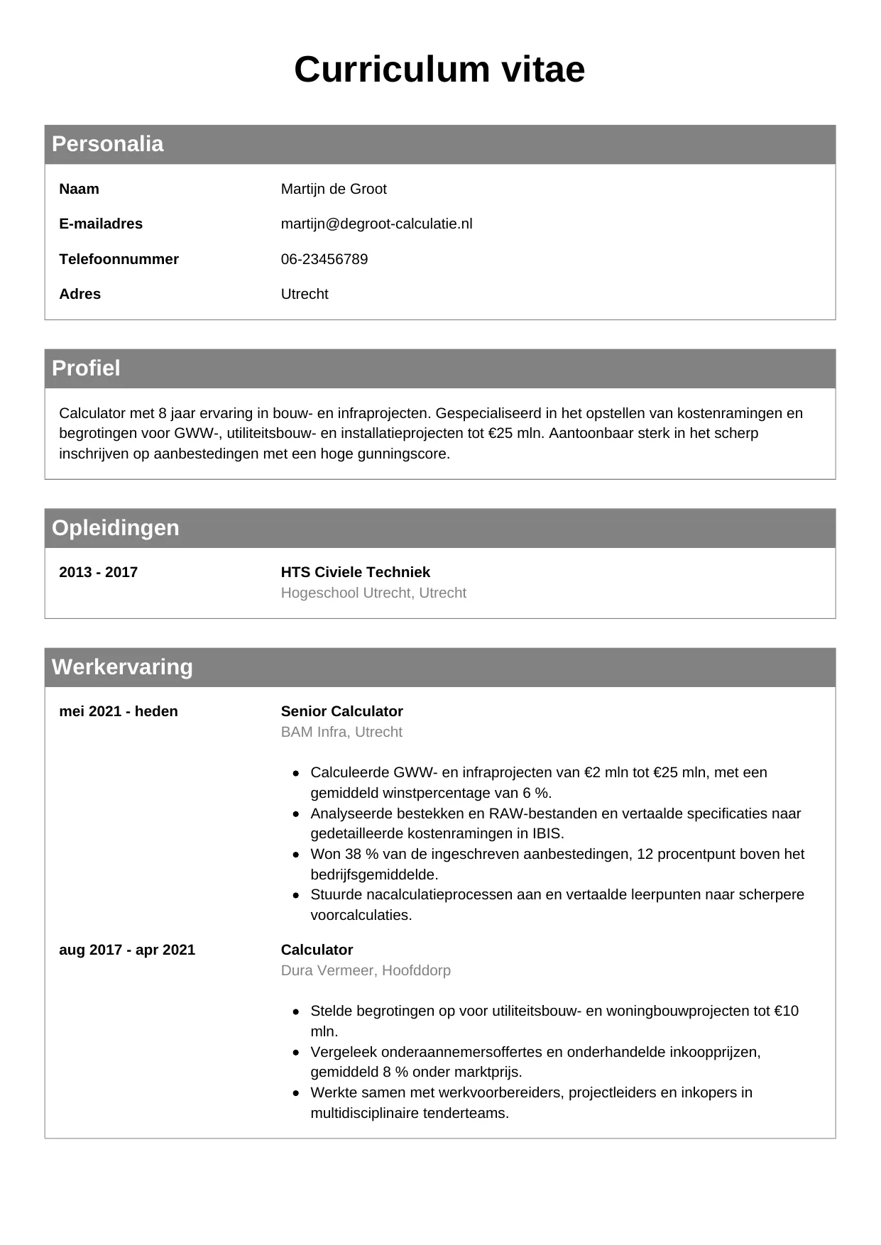 CV Klassiek voor calculator