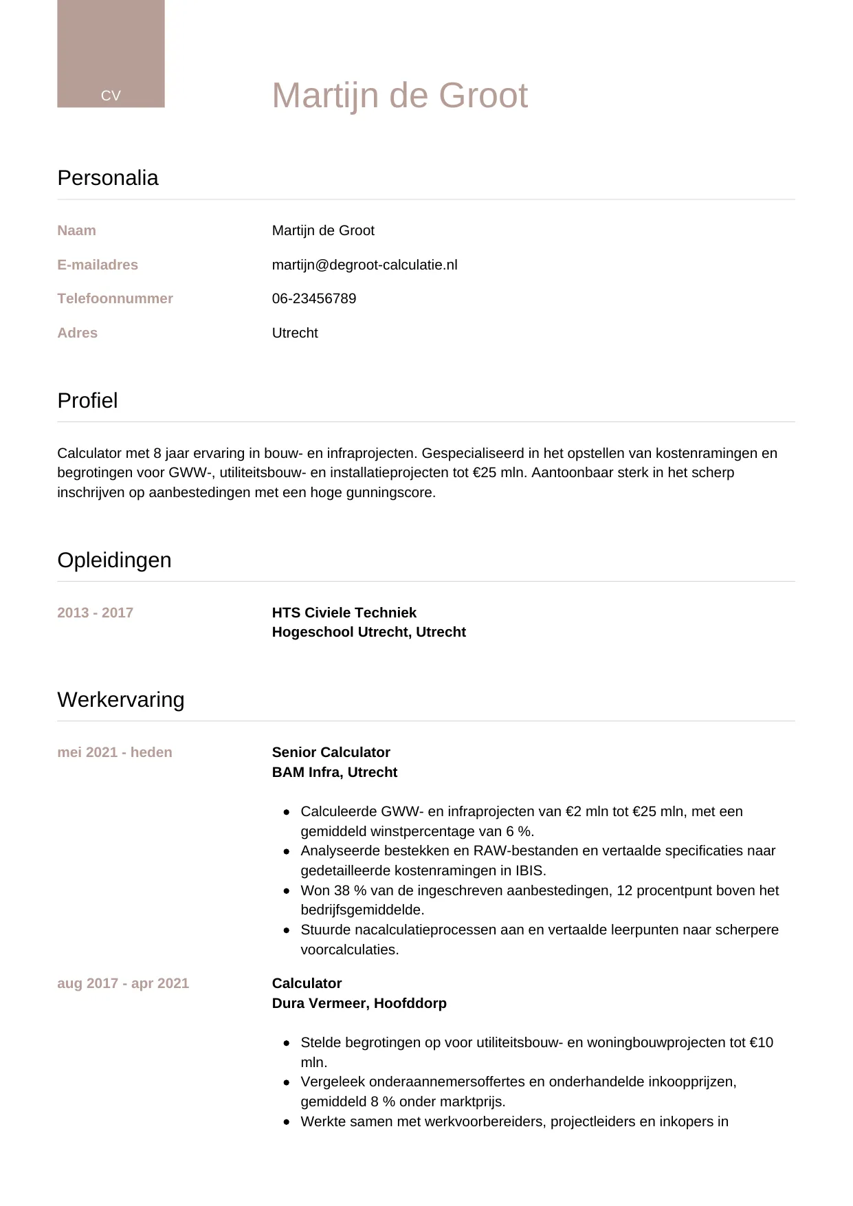 CV Luxe voor calculator