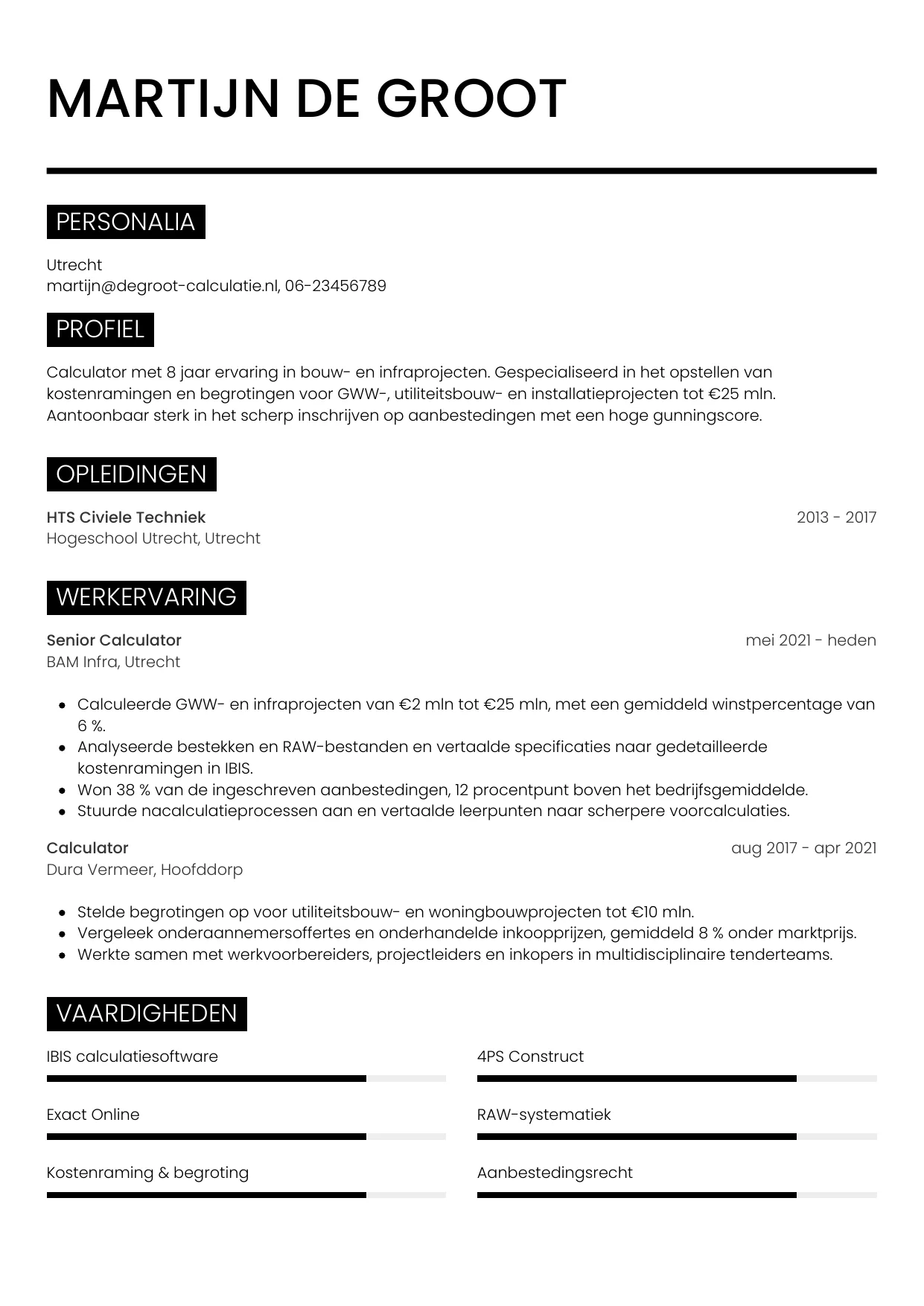 CV Metro voor calculator
