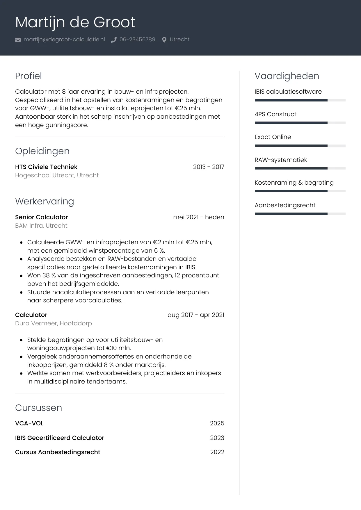 CV Professioneel voor calculator