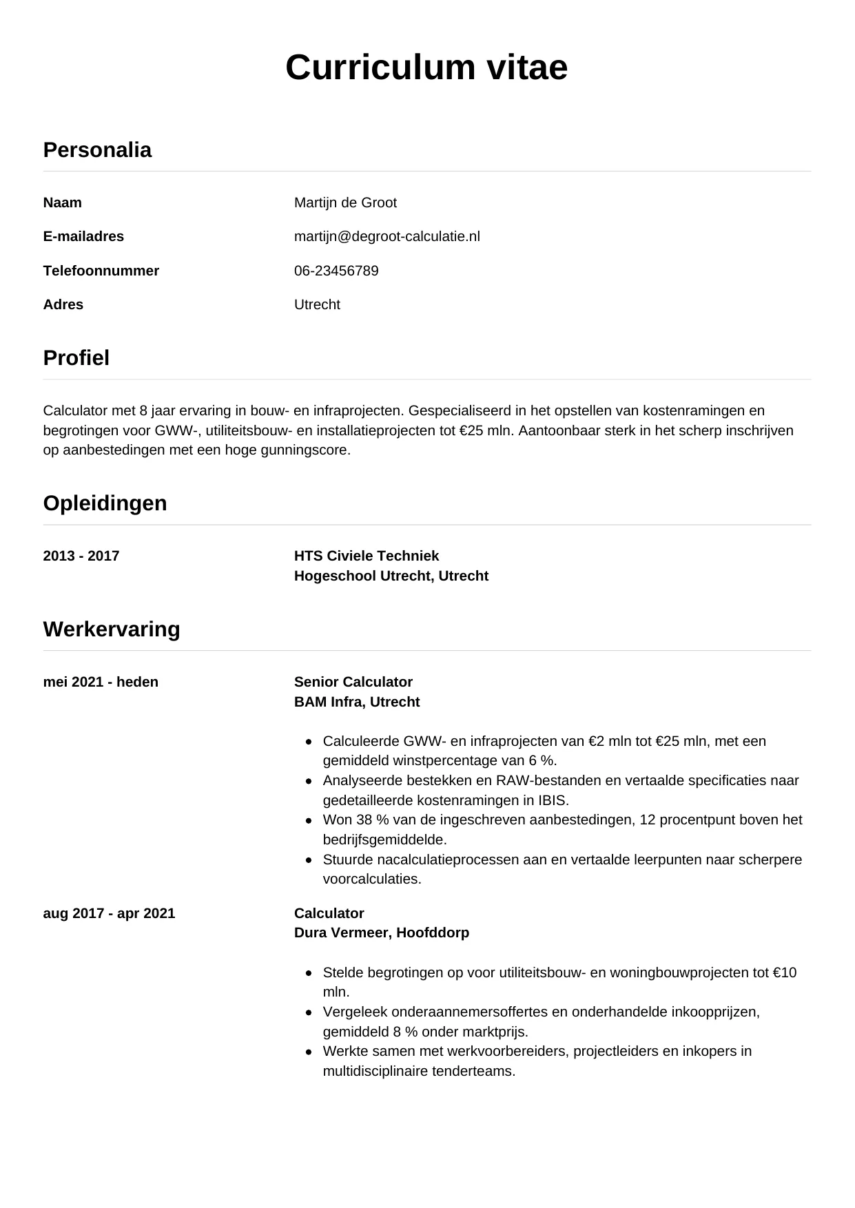 CV Simpel voor calculator