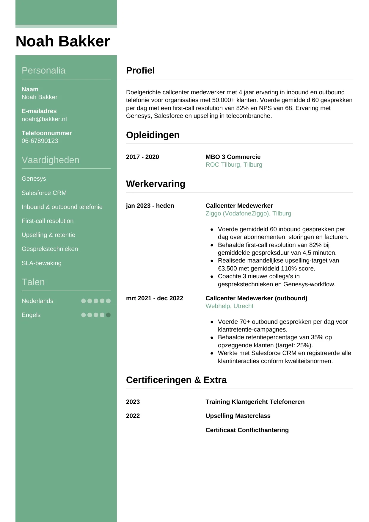 CV Casual voor callcenter medewerker