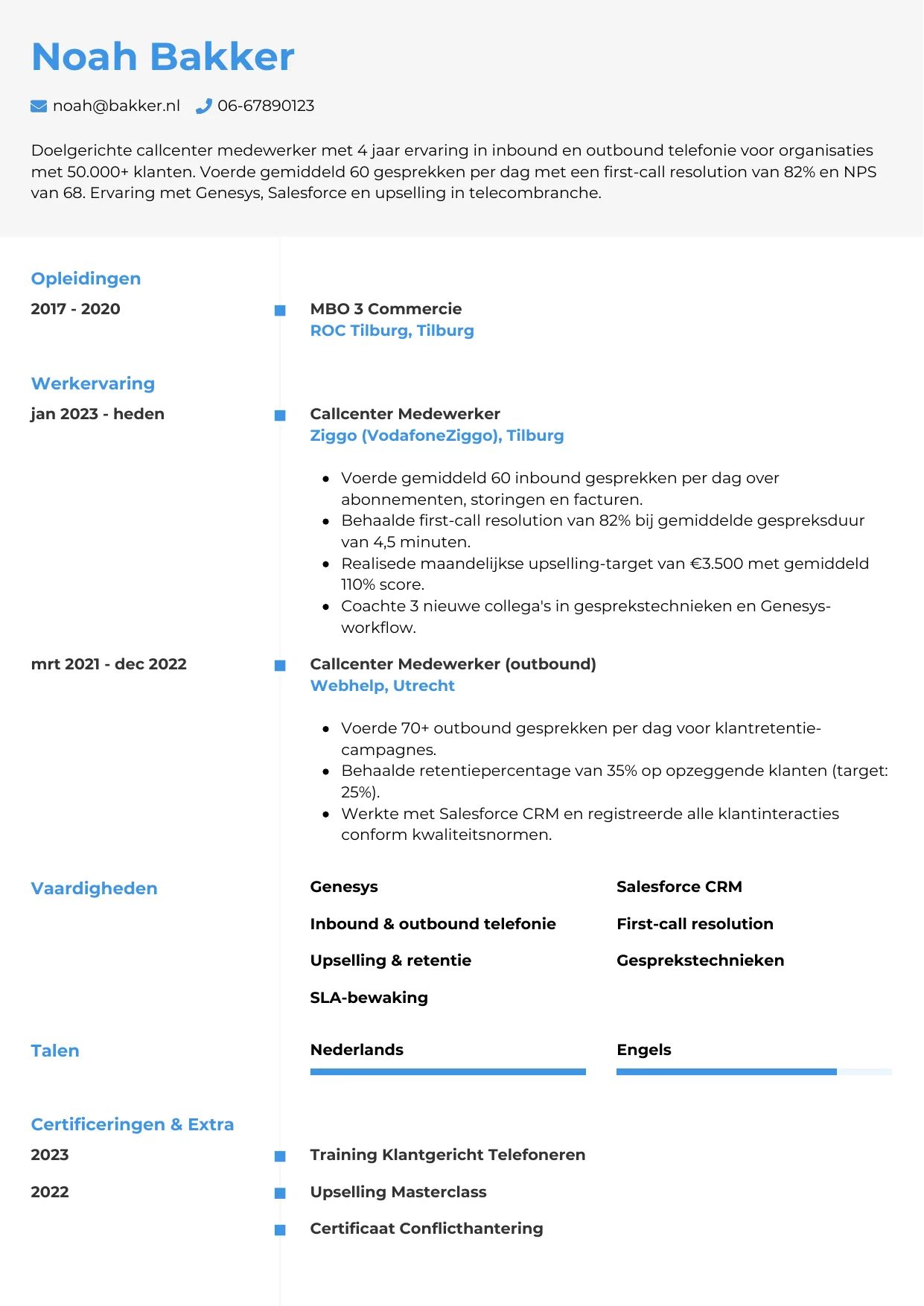 CV Chrono voor callcenter medewerker