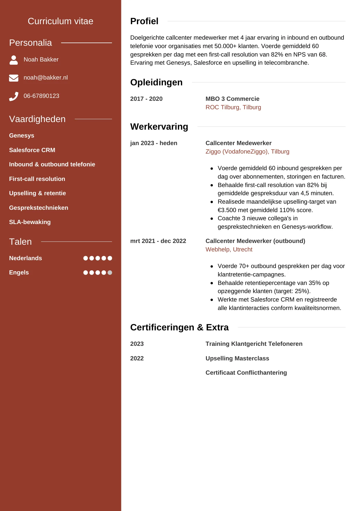 CV Modern voor callcenter medewerker