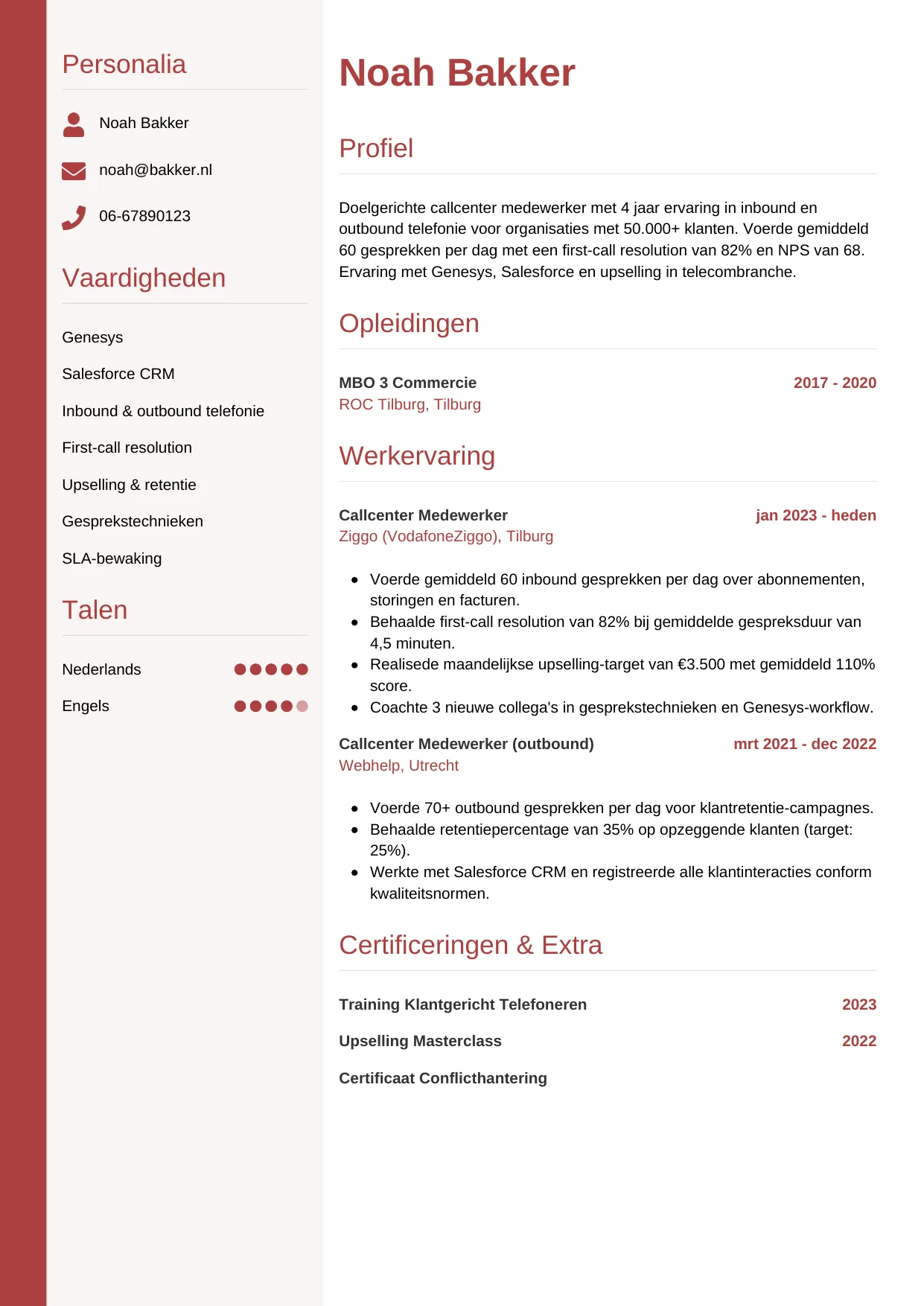 CV Verticaal voor callcenter medewerker