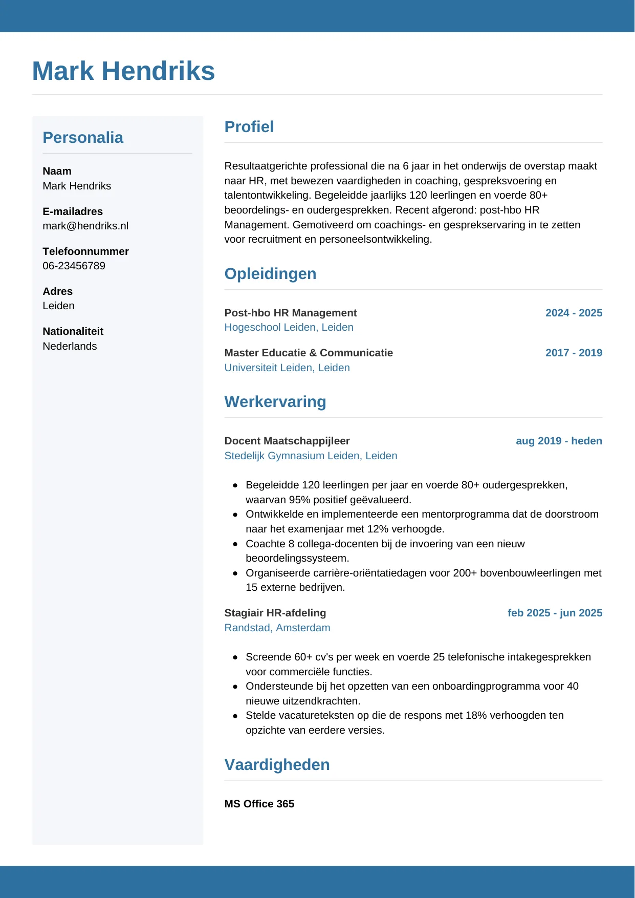CV Horizontaal voor carrièreswitcher