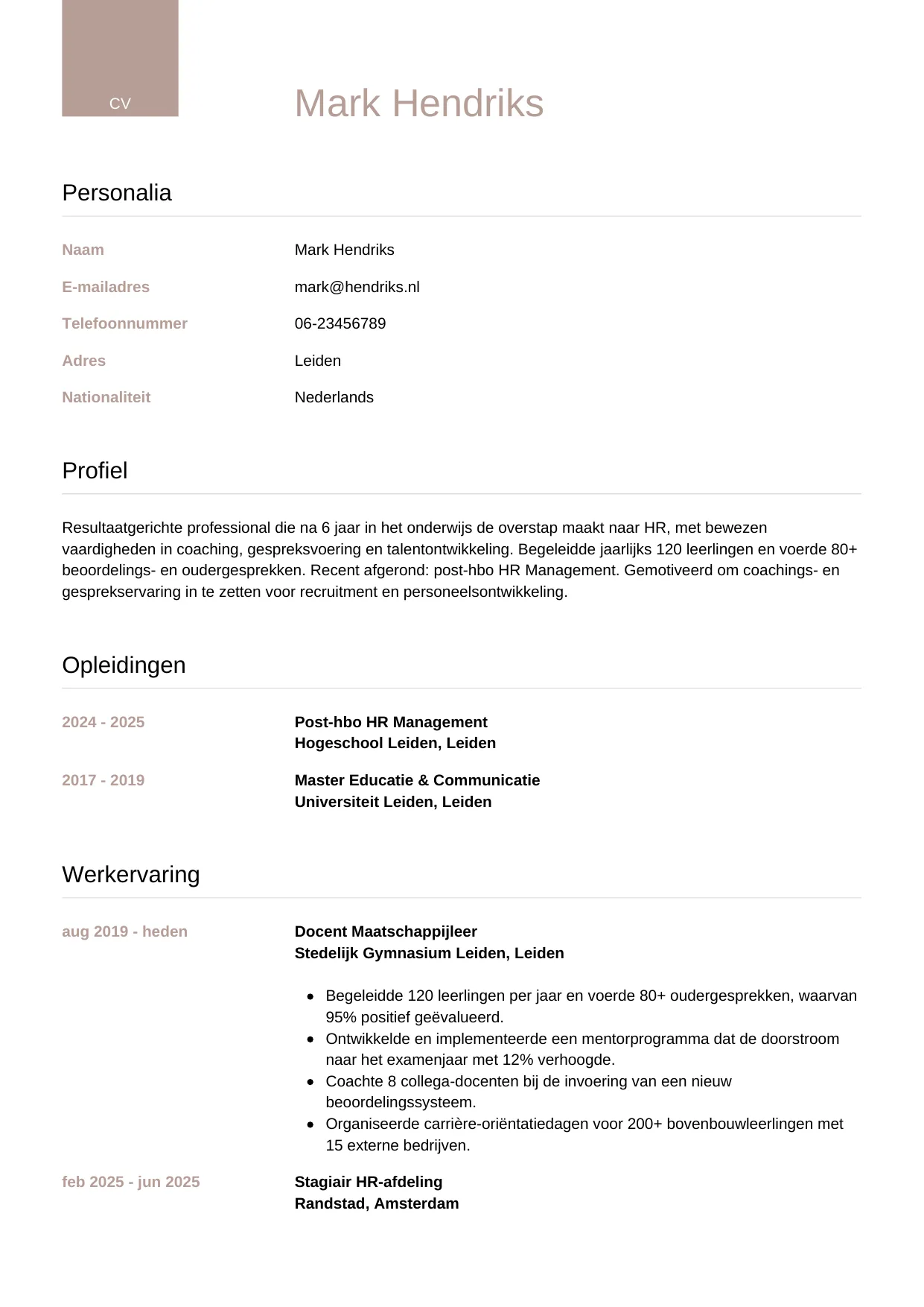CV Luxe voor carrièreswitcher