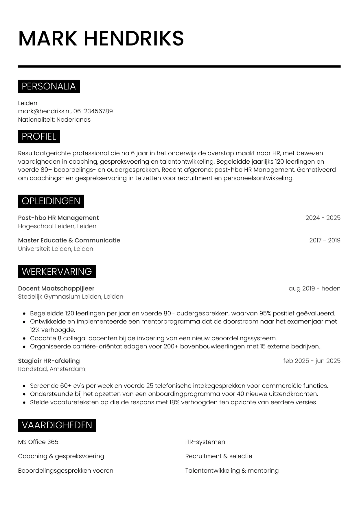 CV Metro voor carrièreswitcher