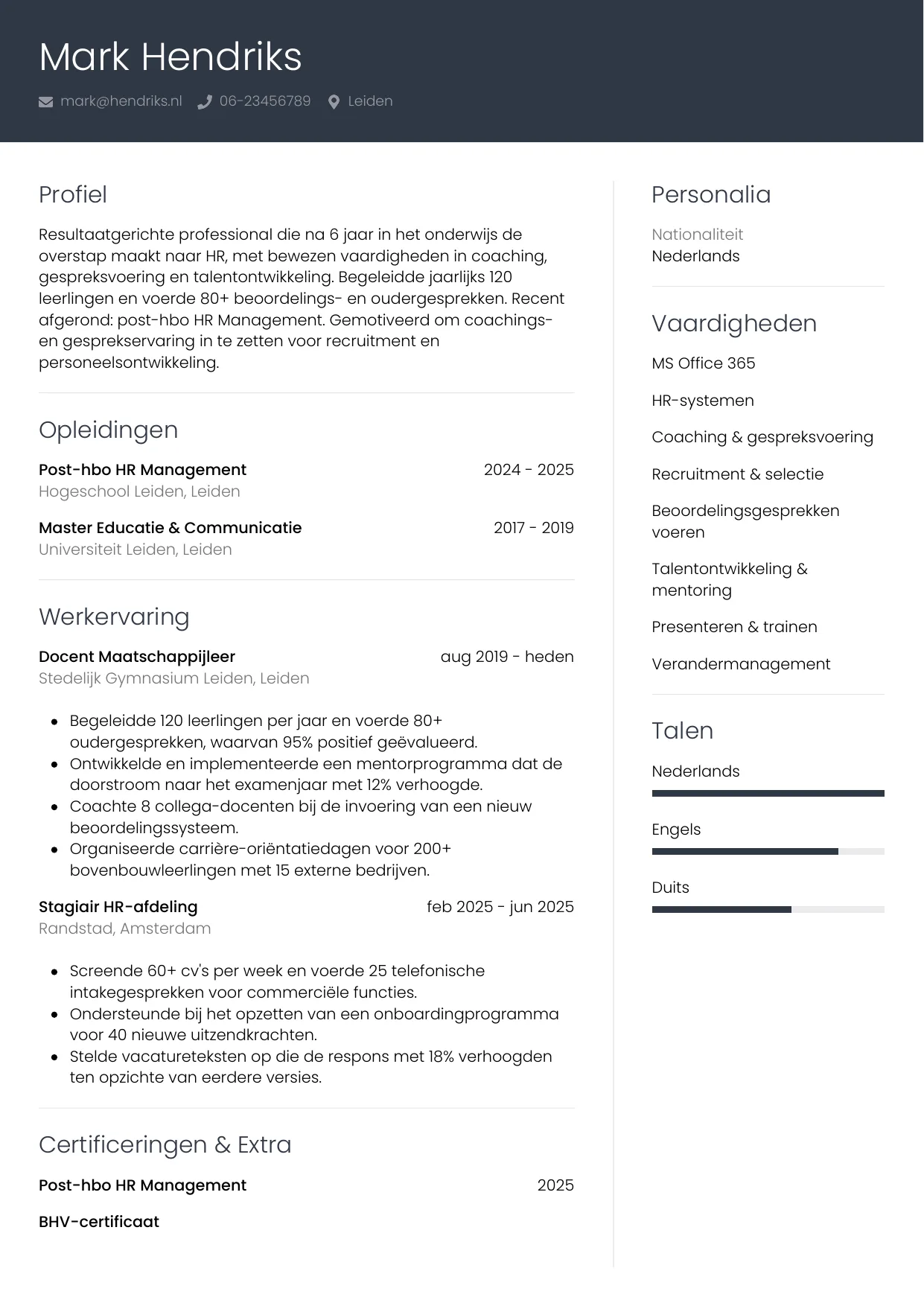 CV Professioneel voor carrièreswitcher