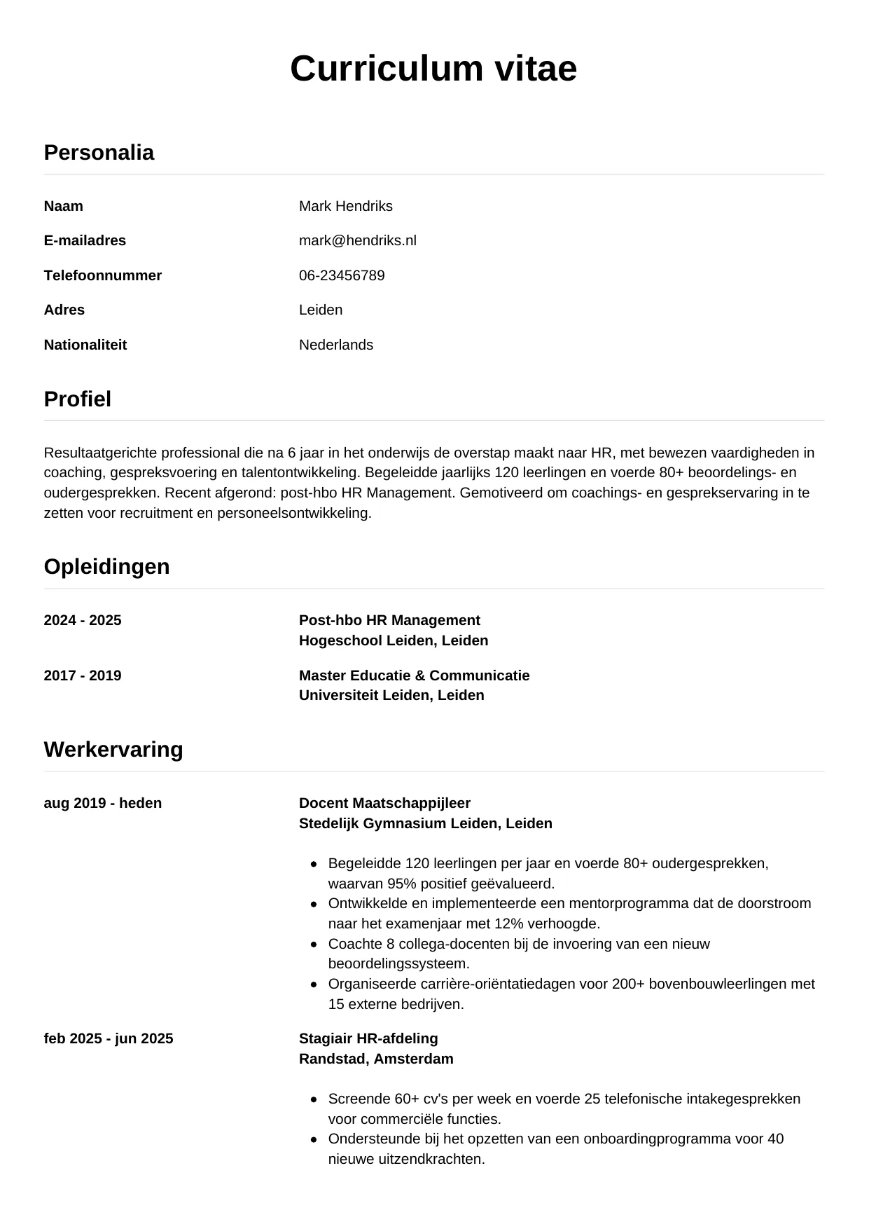 CV Simpel voor carrièreswitcher