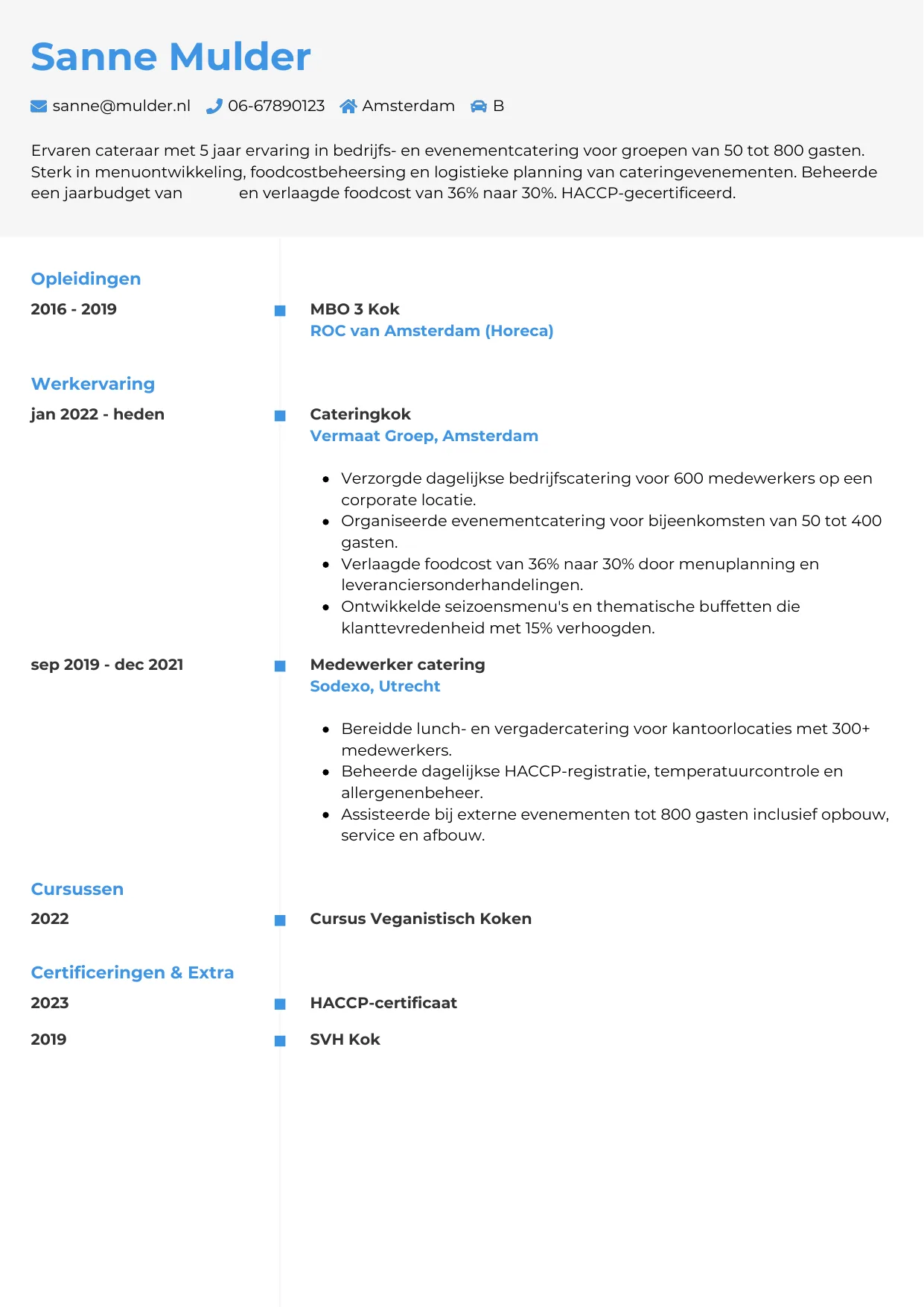 CV Chrono voor cateraar