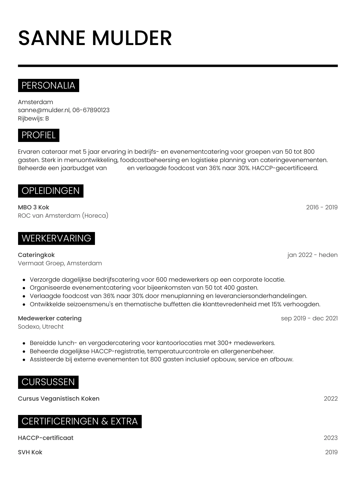 CV Metro voor cateraar