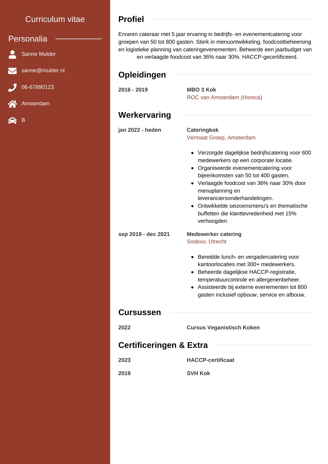 CV Modern voor cateraar